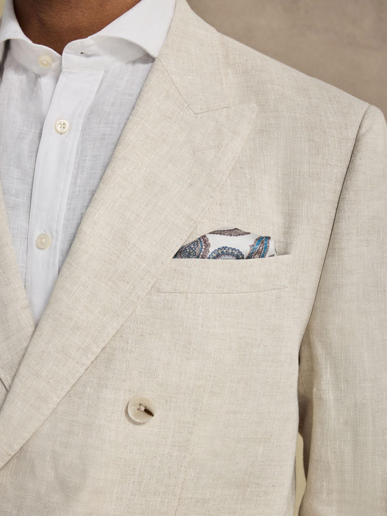 Sand Double-Breasted Blazer Tailored Fit - Linen Tailored Fit