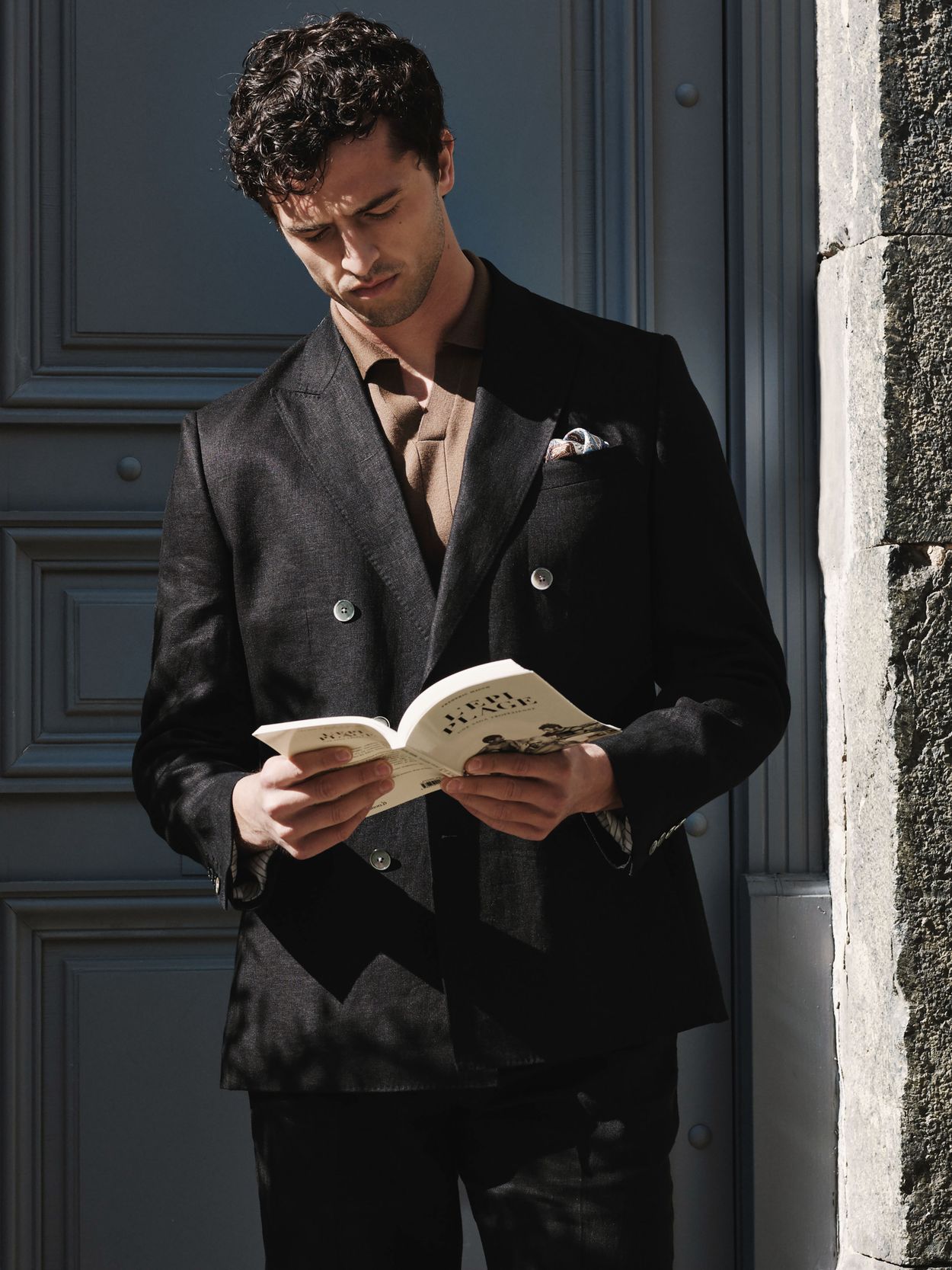 Black Double-Breasted Blazer Tailored Fit - Linen Tailored Fit 
