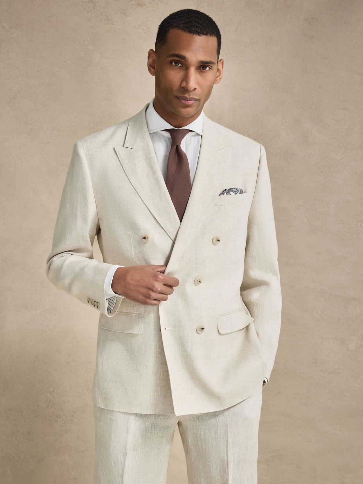 Sand Double-Breasted Blazer Tailored Fit - Linen Tailored Fit