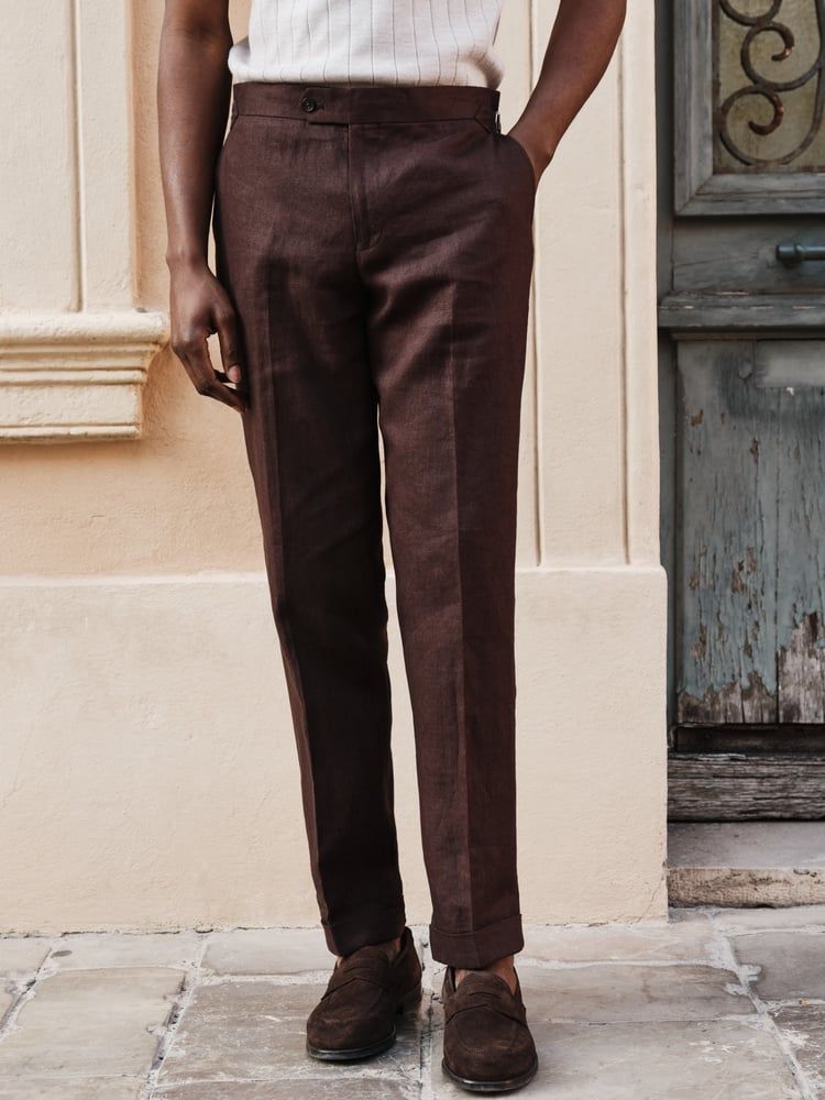 knee length dresses for ladies Men's Linen Suit Pants L / Light Brown main image 1