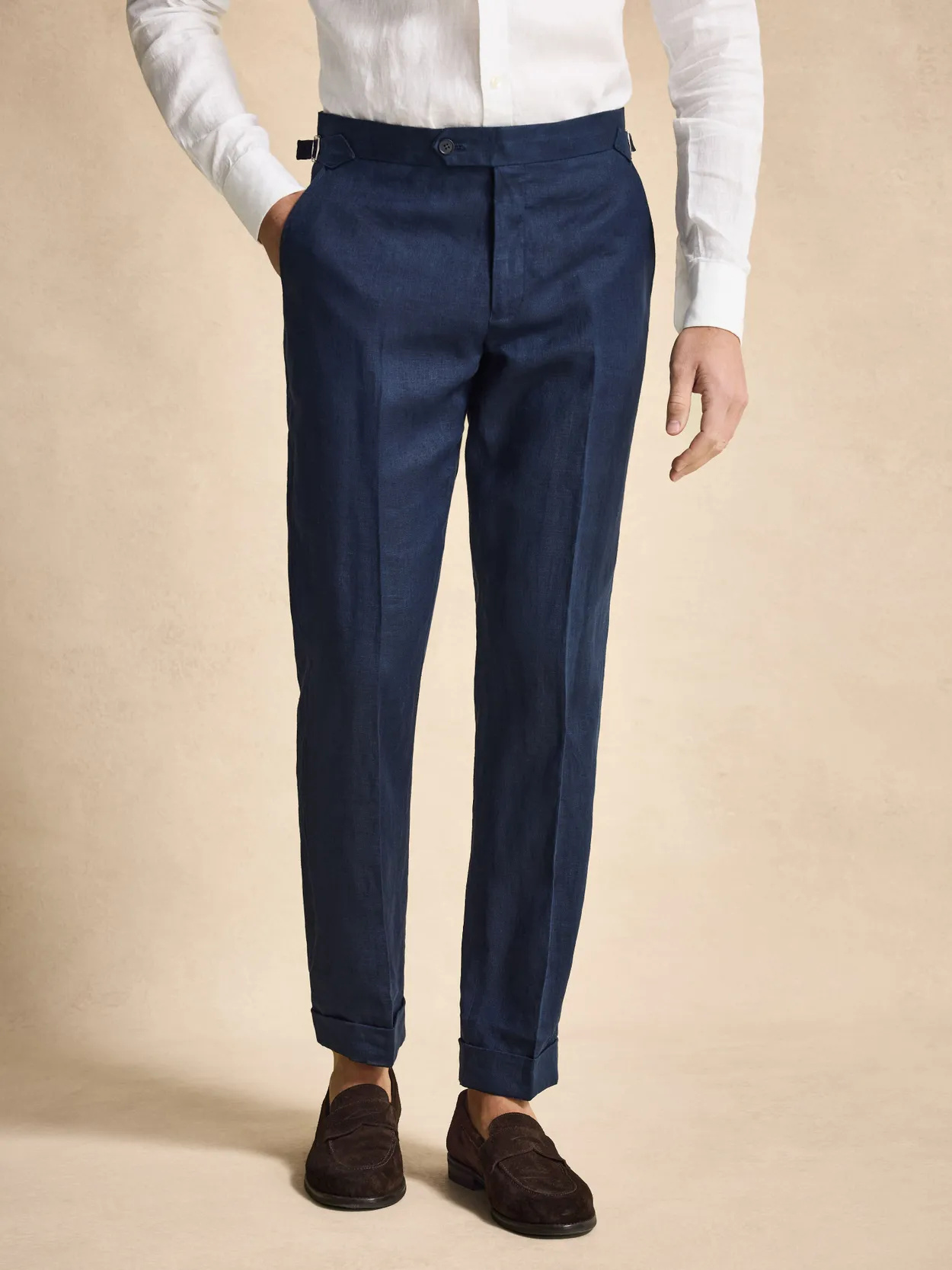 Pantalon de Costume Bleu Marine Lin