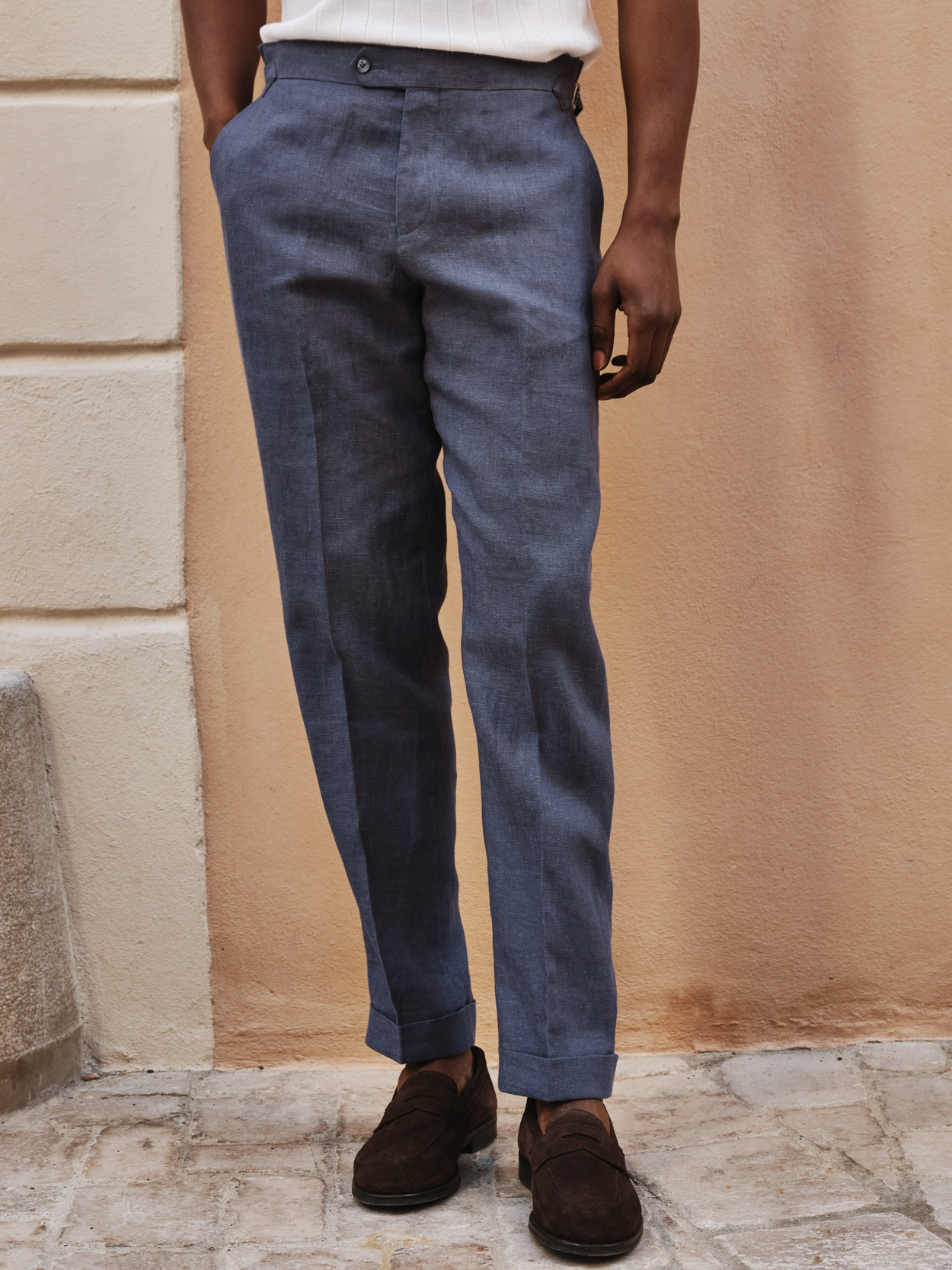blue linen dress pants Tailored Fit Blue Herringbone 1913 Linen Pants
