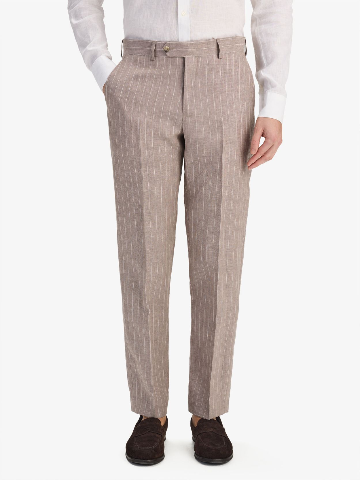 Taupe Pinstriped Suit Pants Linen