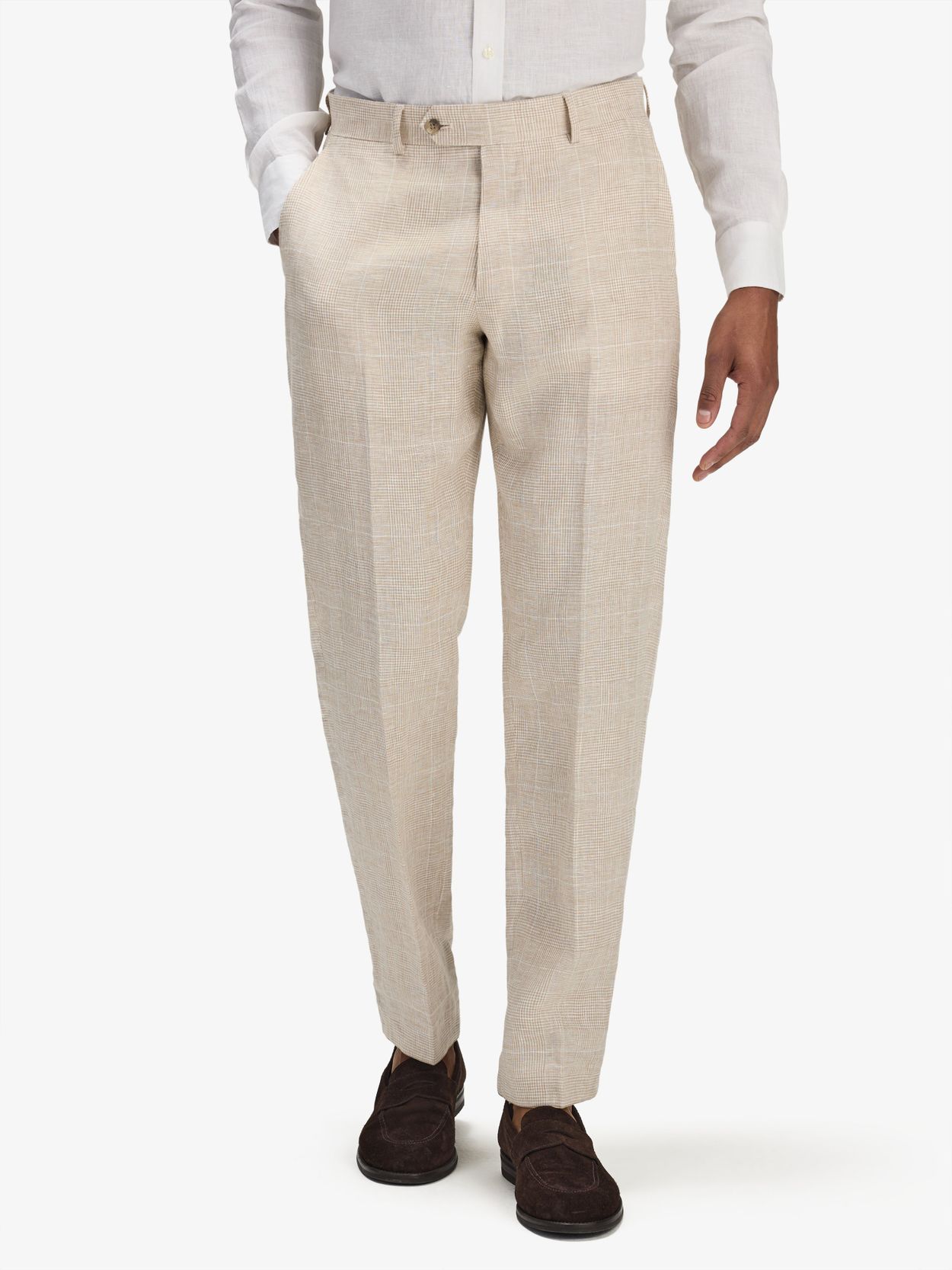 Beige Checked Suit Trousers Linen