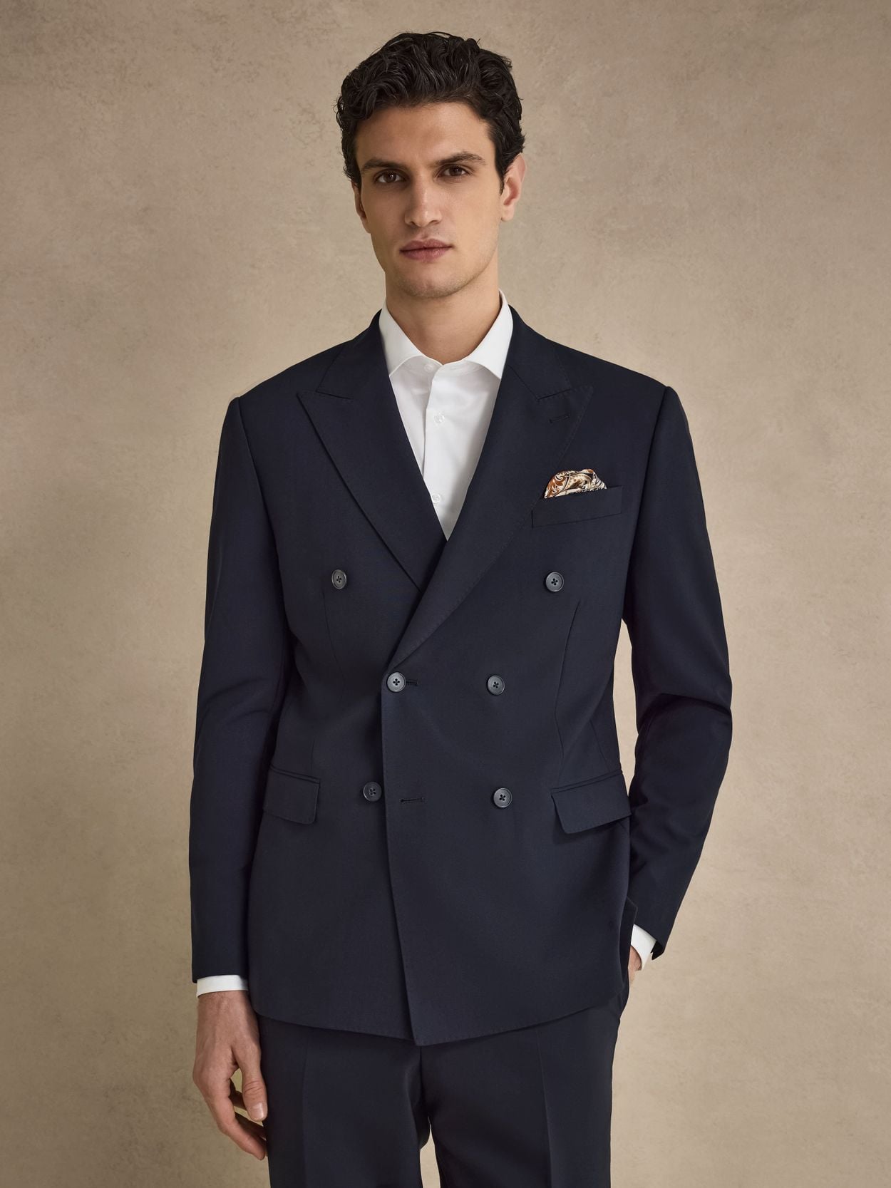 Image number 1 for product Costume Croisé Bleu en Laine Stretch Mélangée