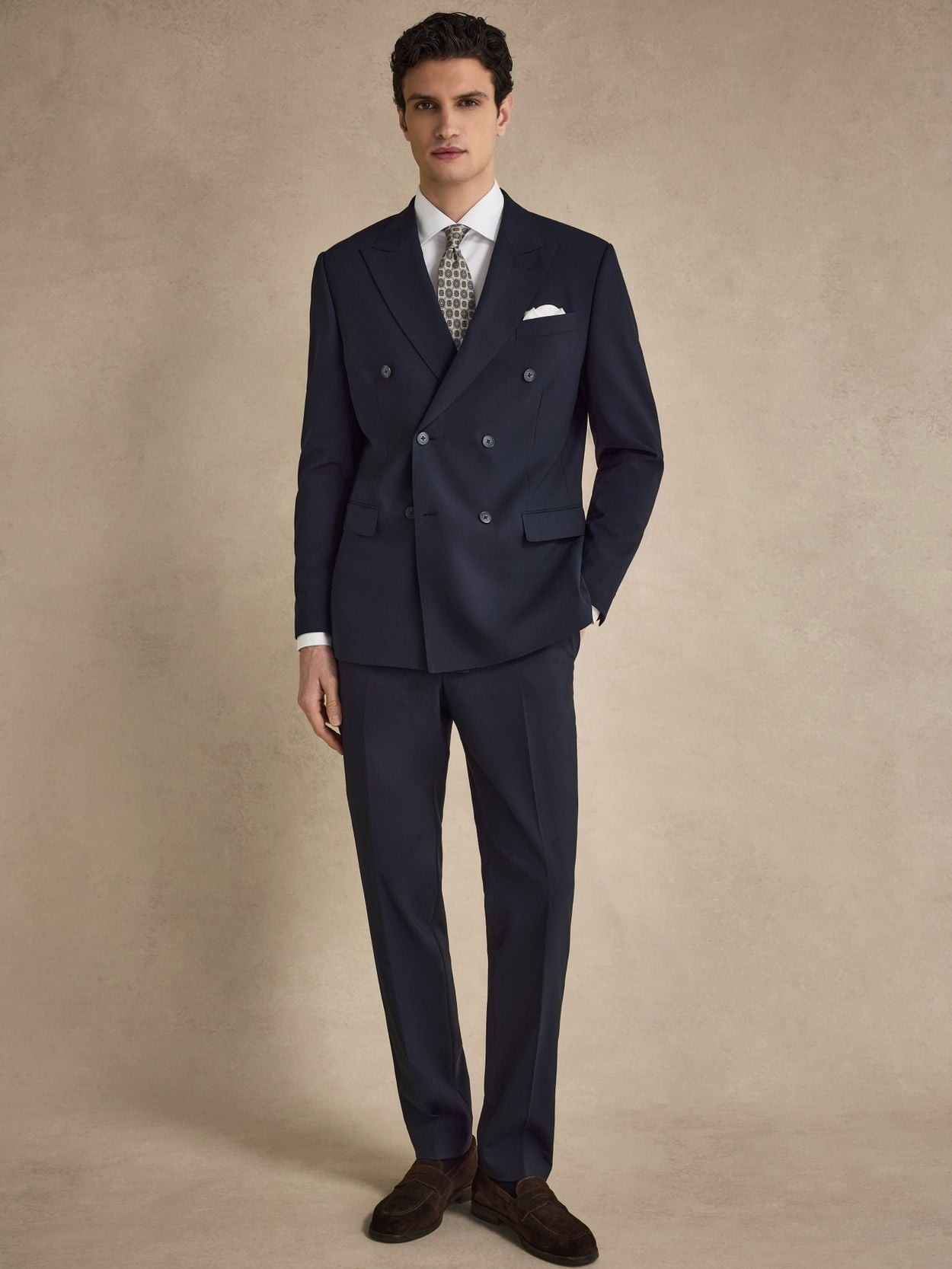 Image number 2 for product Costume Croisé Bleu en Laine Stretch Mélangée