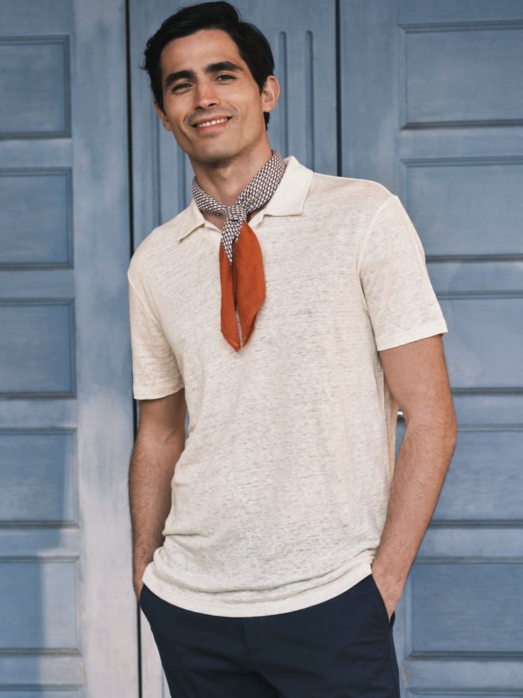Cream White Slim Fit Polo Linen