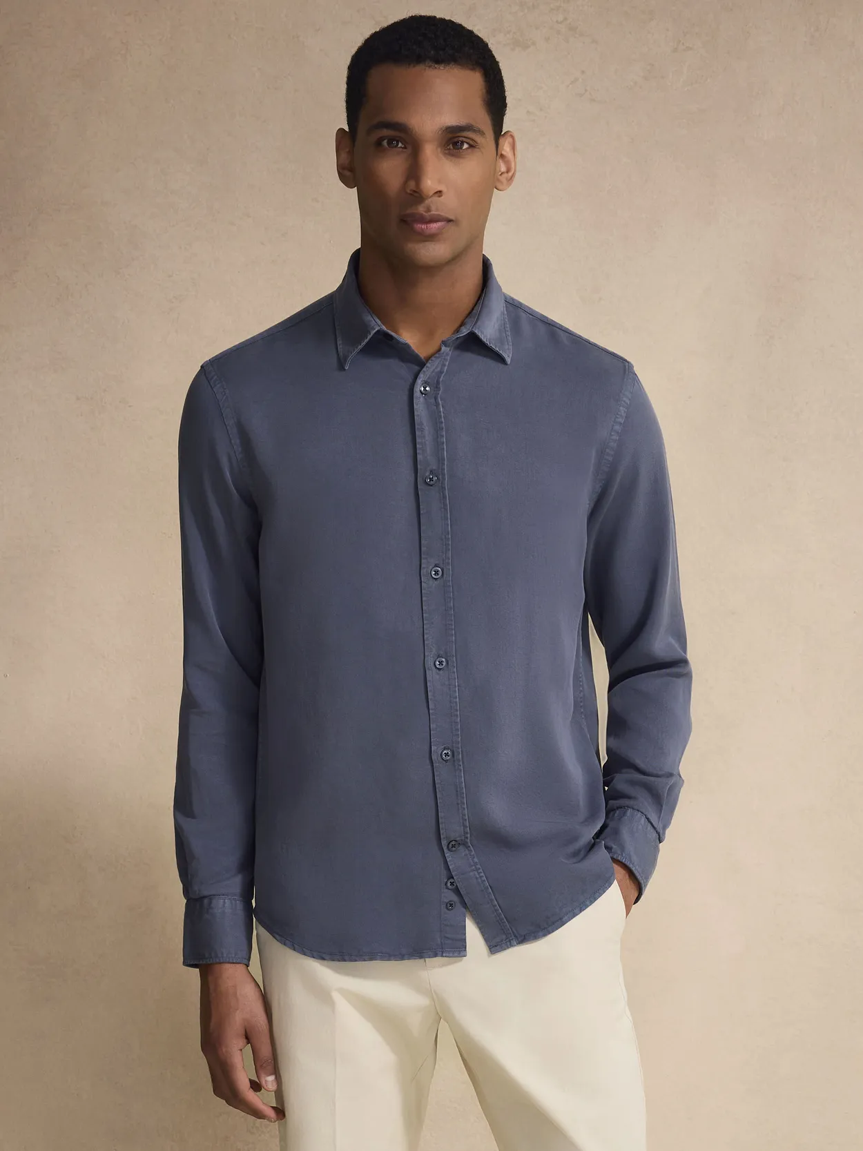 Blue Casual Fit Lyocell Shirt