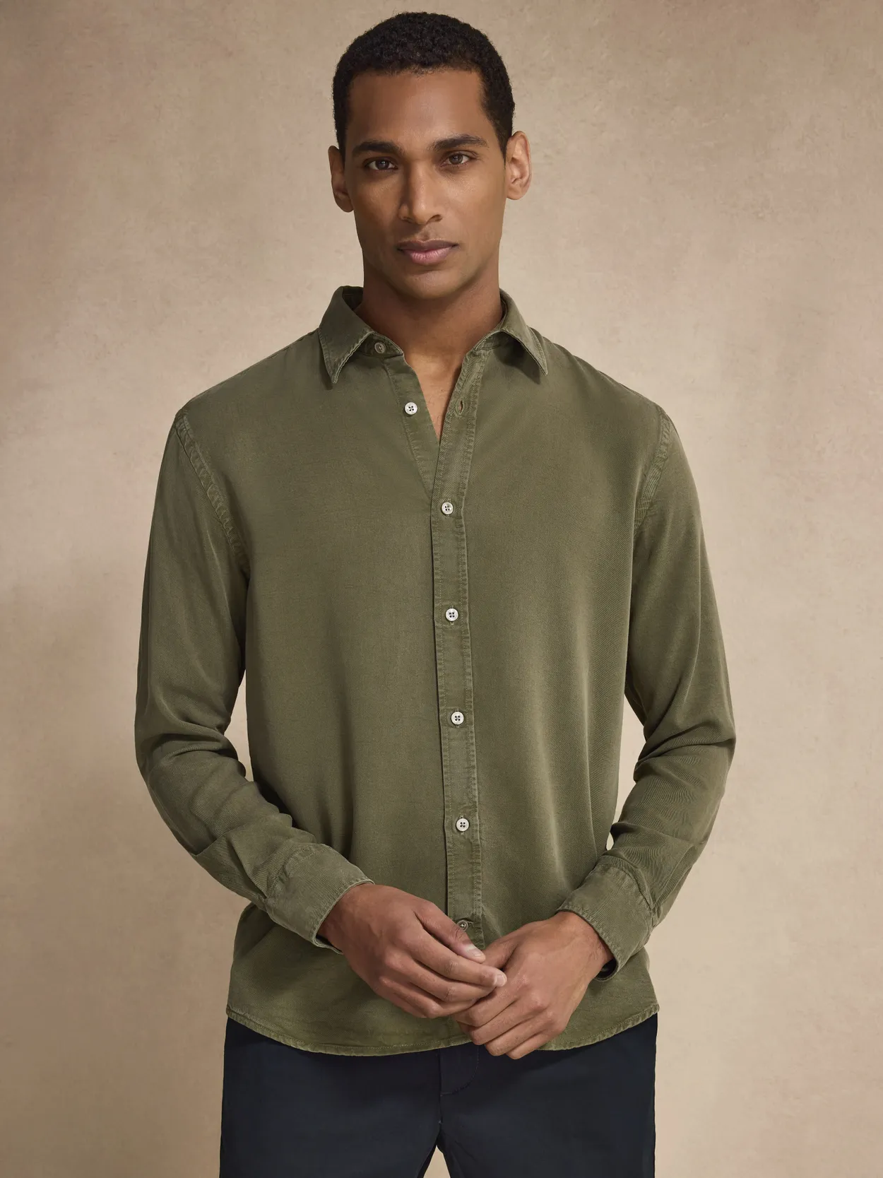 Green Casual Fit Lyocell Shirt