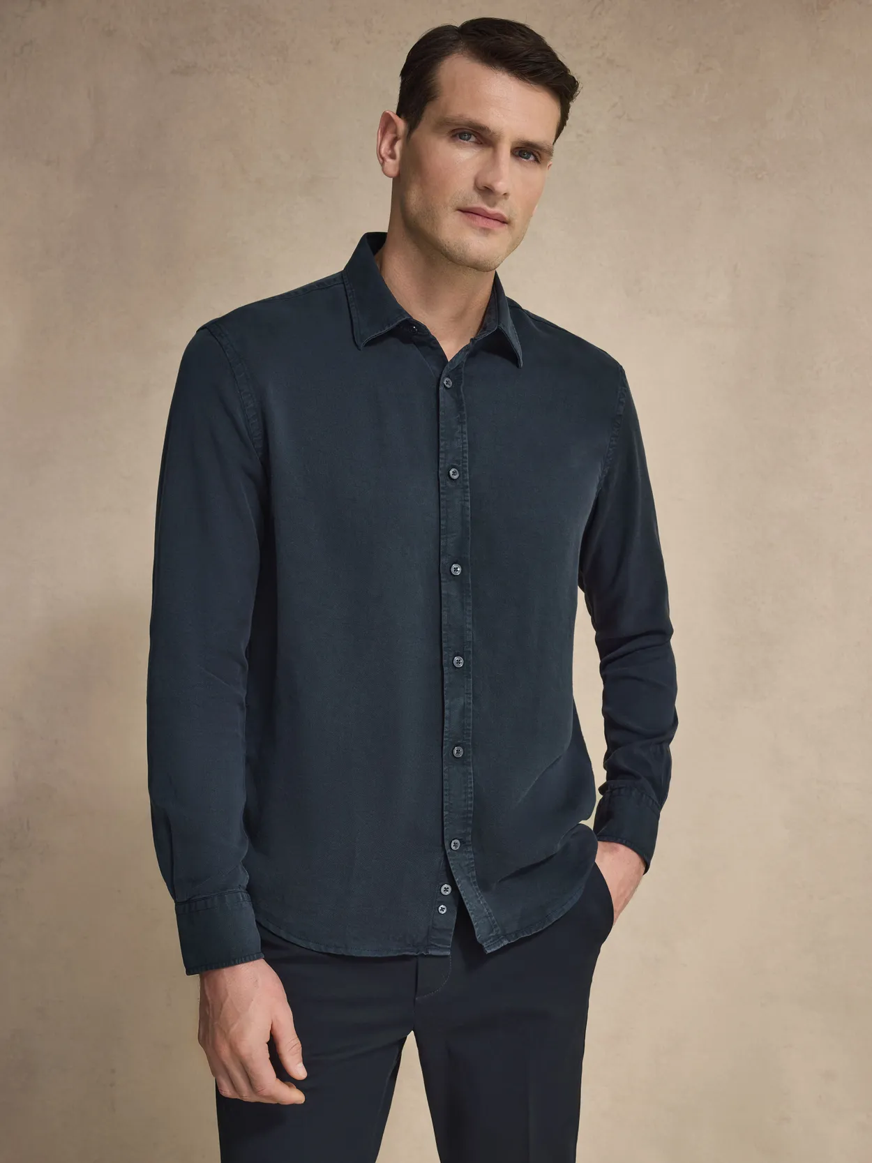 Navy Blue Casual Fit Lyocell Shirt