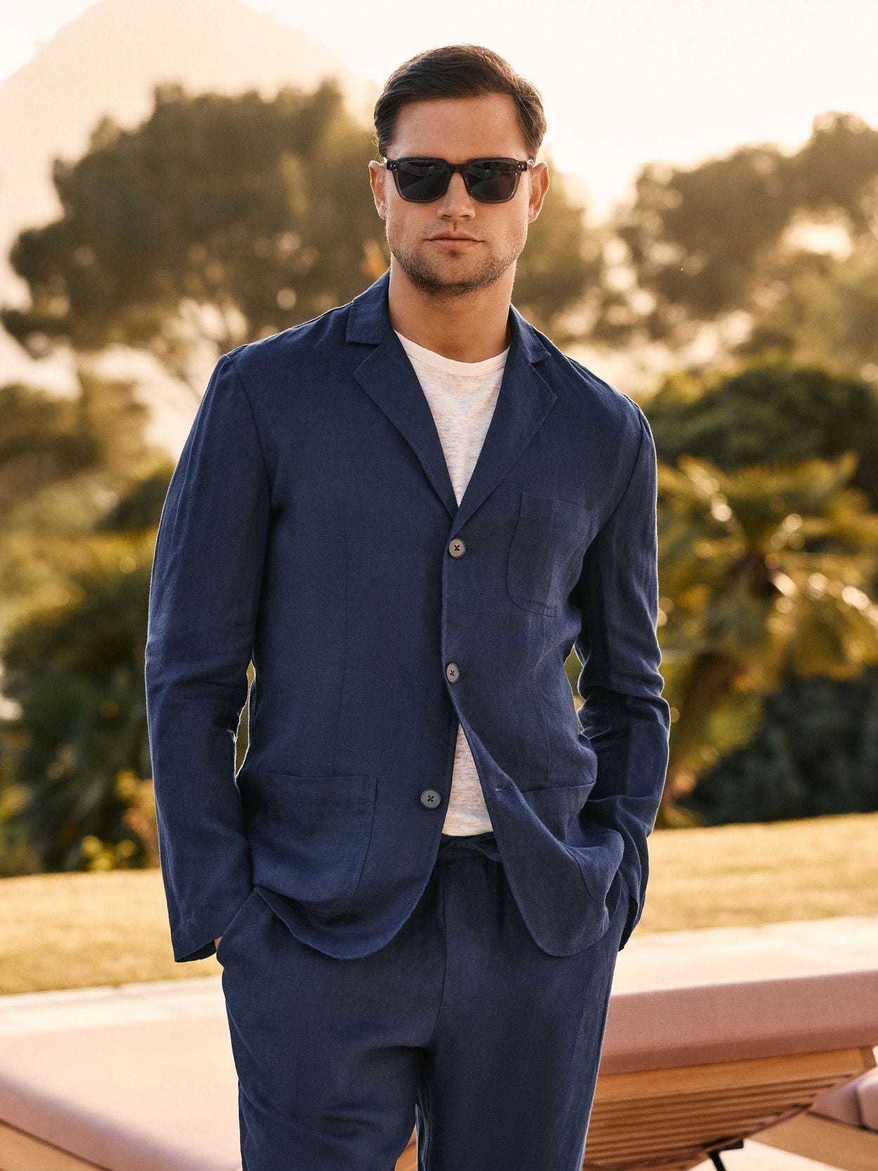 slim fit dress pants for big guys Men's Slim Fit Navy Wool Suit - Peak Lapel main image 1