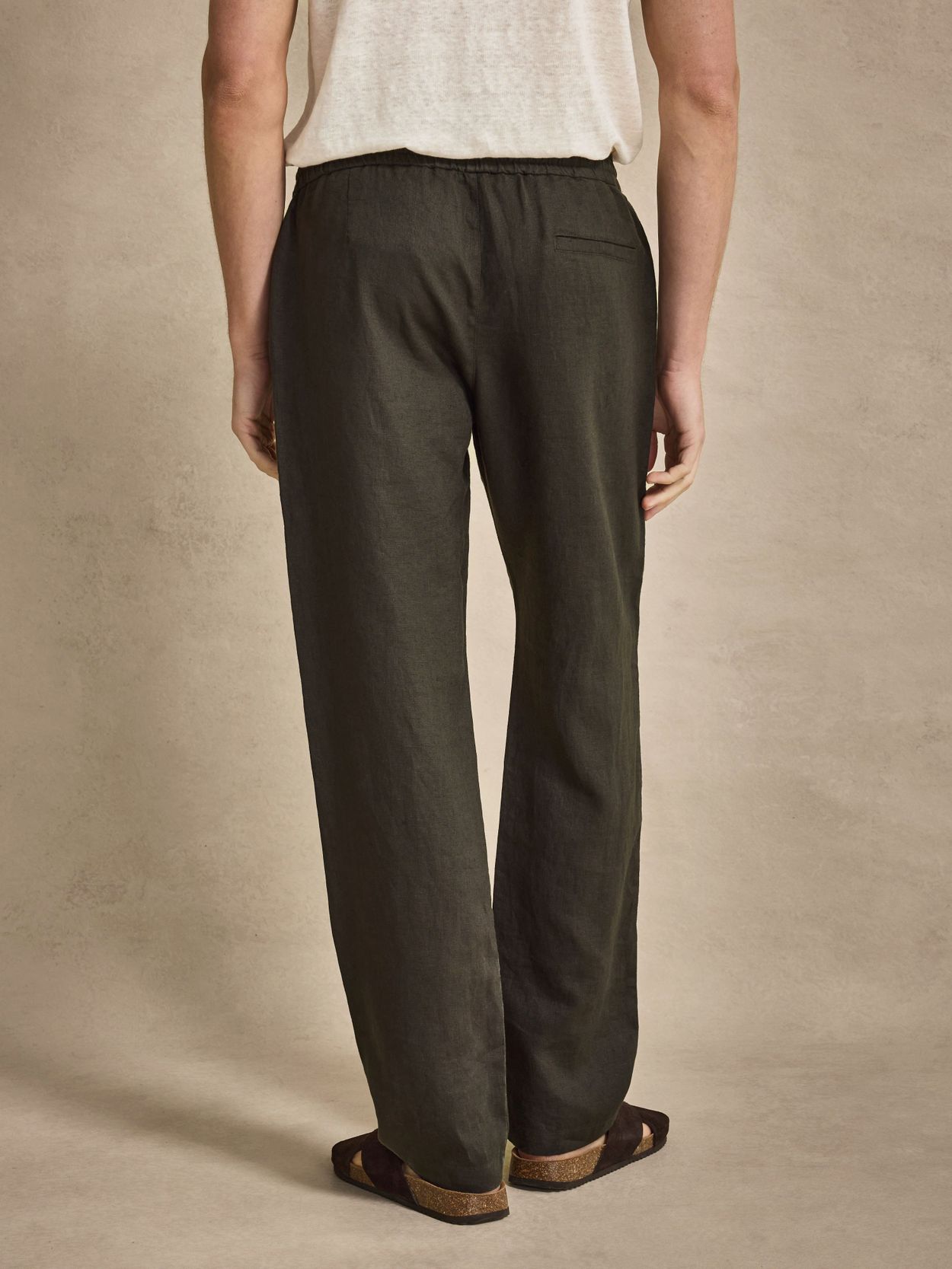 Dark Green Trousers Relaxed Fit - Linen Relaxed Fit - Buy online