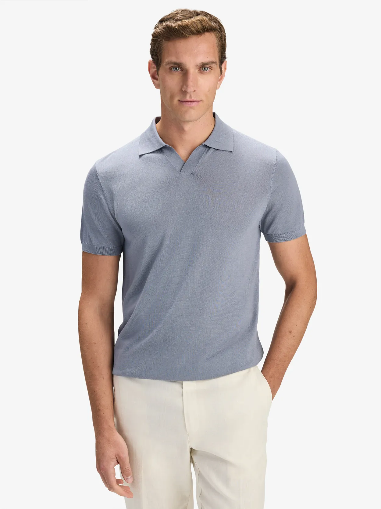 Blue Open Collar Polo Lyocell Silk