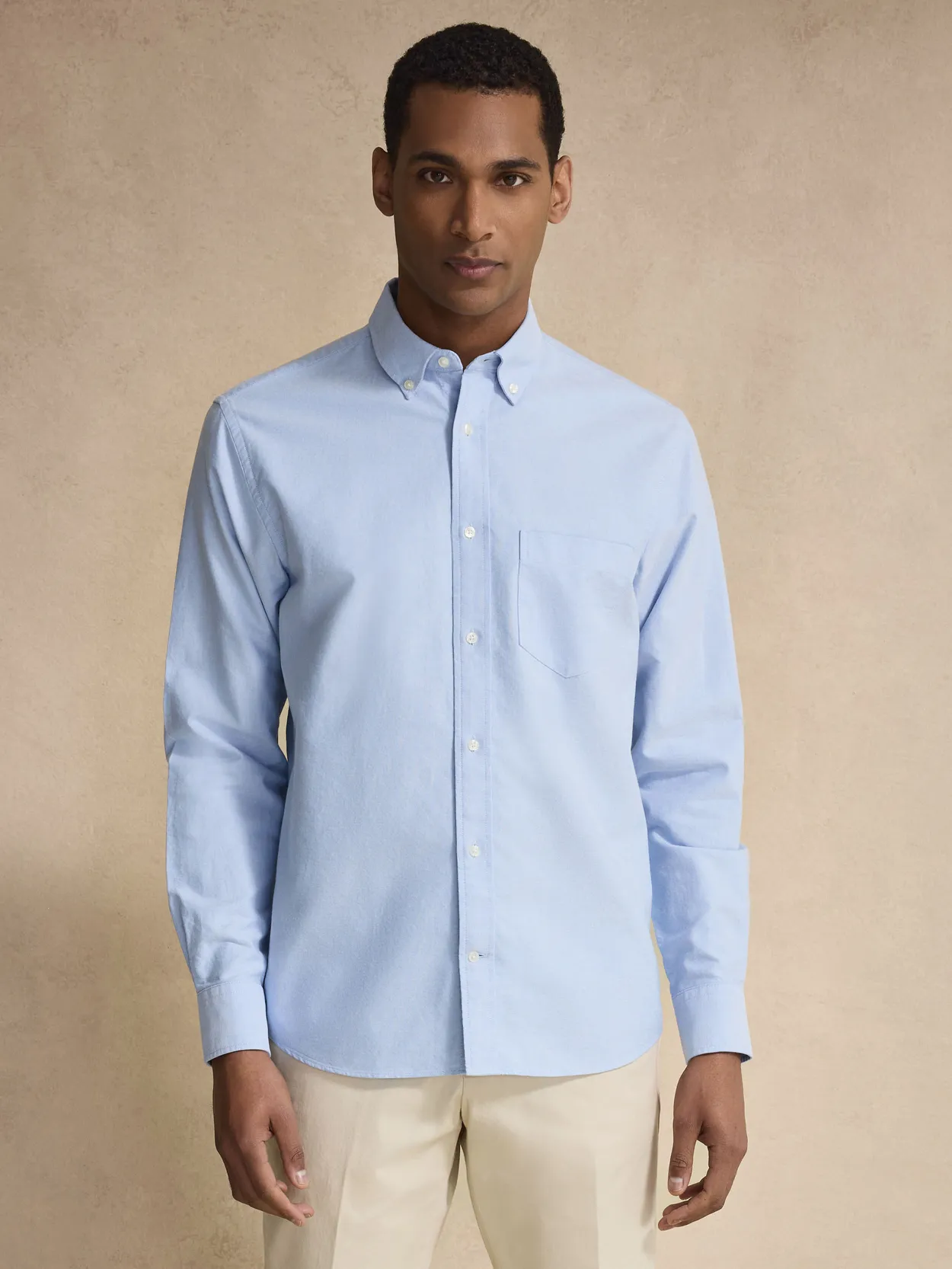 Light Blue Cotton Solid Casual Fit Oxford Shirt