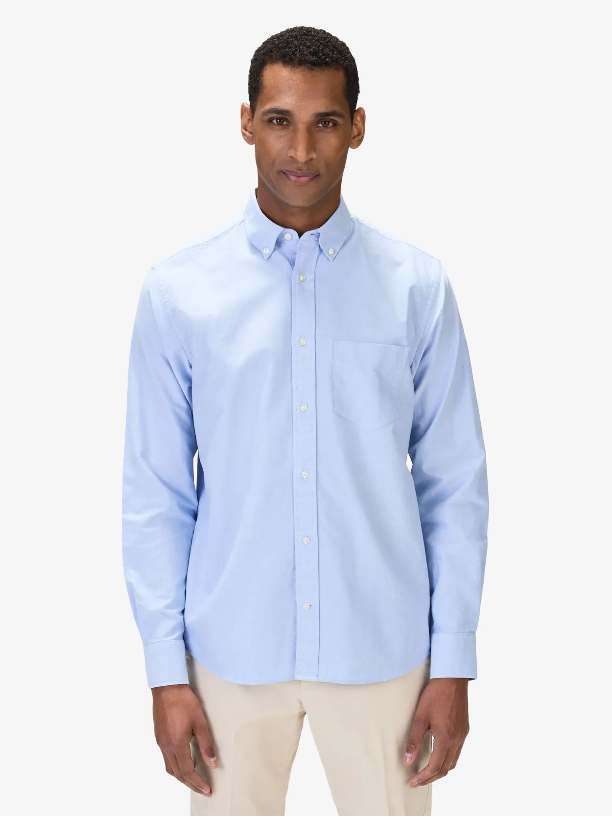 Light Blue Cotton Solid Relaxed Fit Oxford Shirt