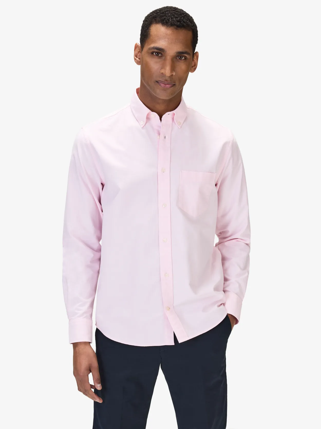 Light Pink Cotton Solid Relaxed Fit Oxford Shirt