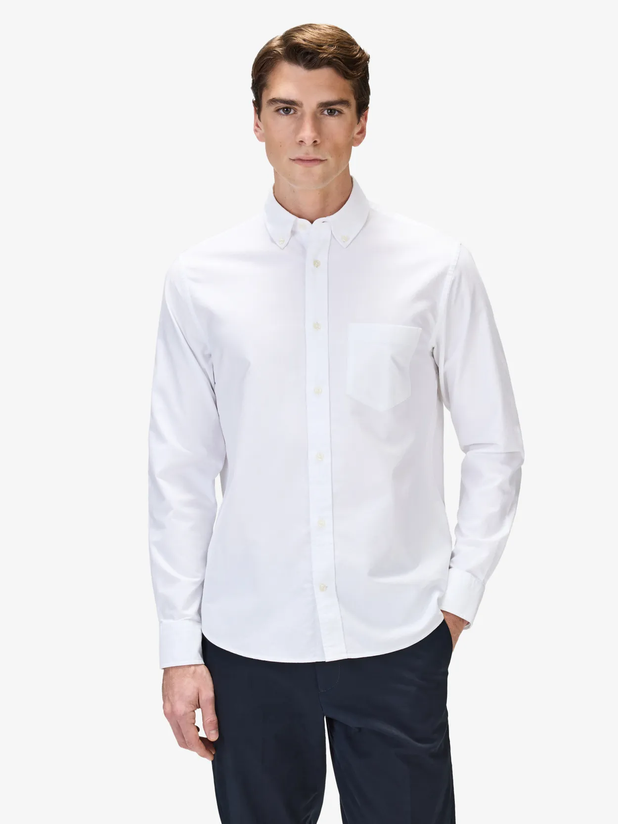 White Cotton Solid Relaxed Fit Oxford Shirt