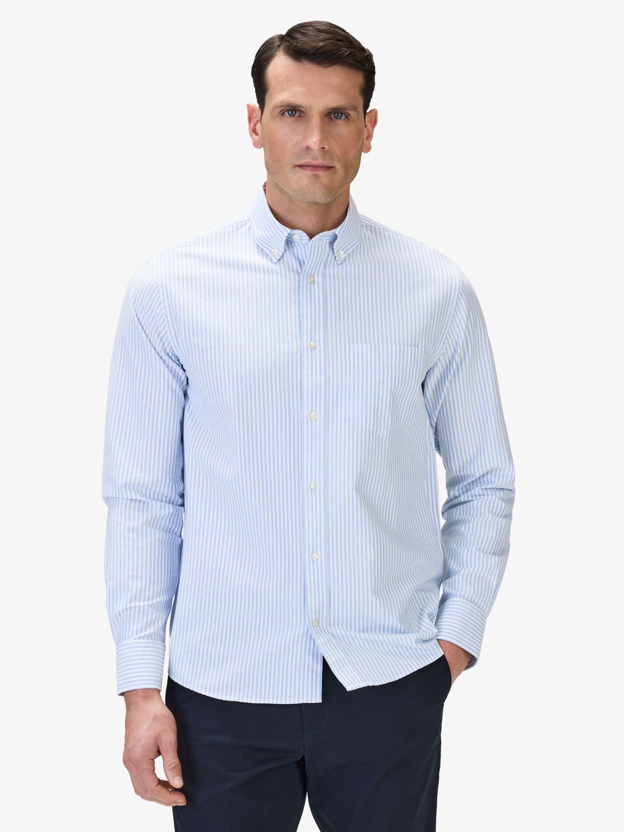 Blue & White Cotton Striped Relaxed Fit Oxford Shirt