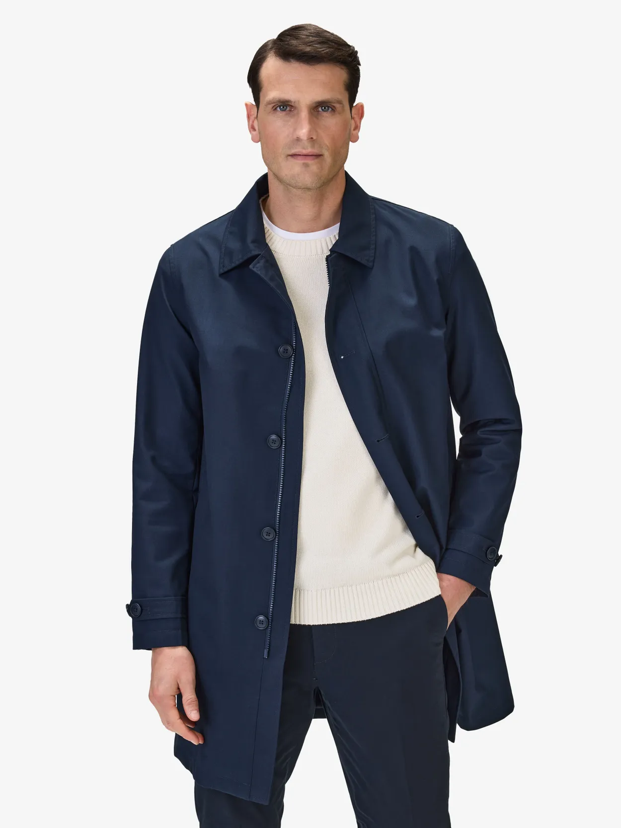 Navy Blue Solid Car Coat