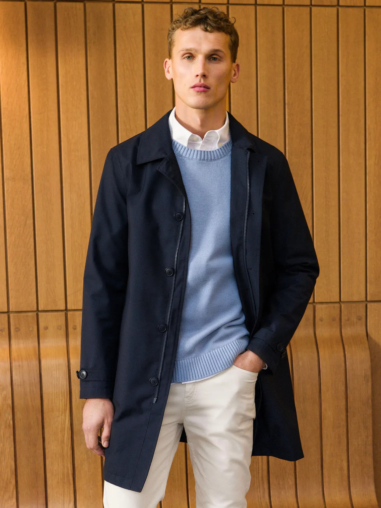 Navy Blue Solid Car Coat