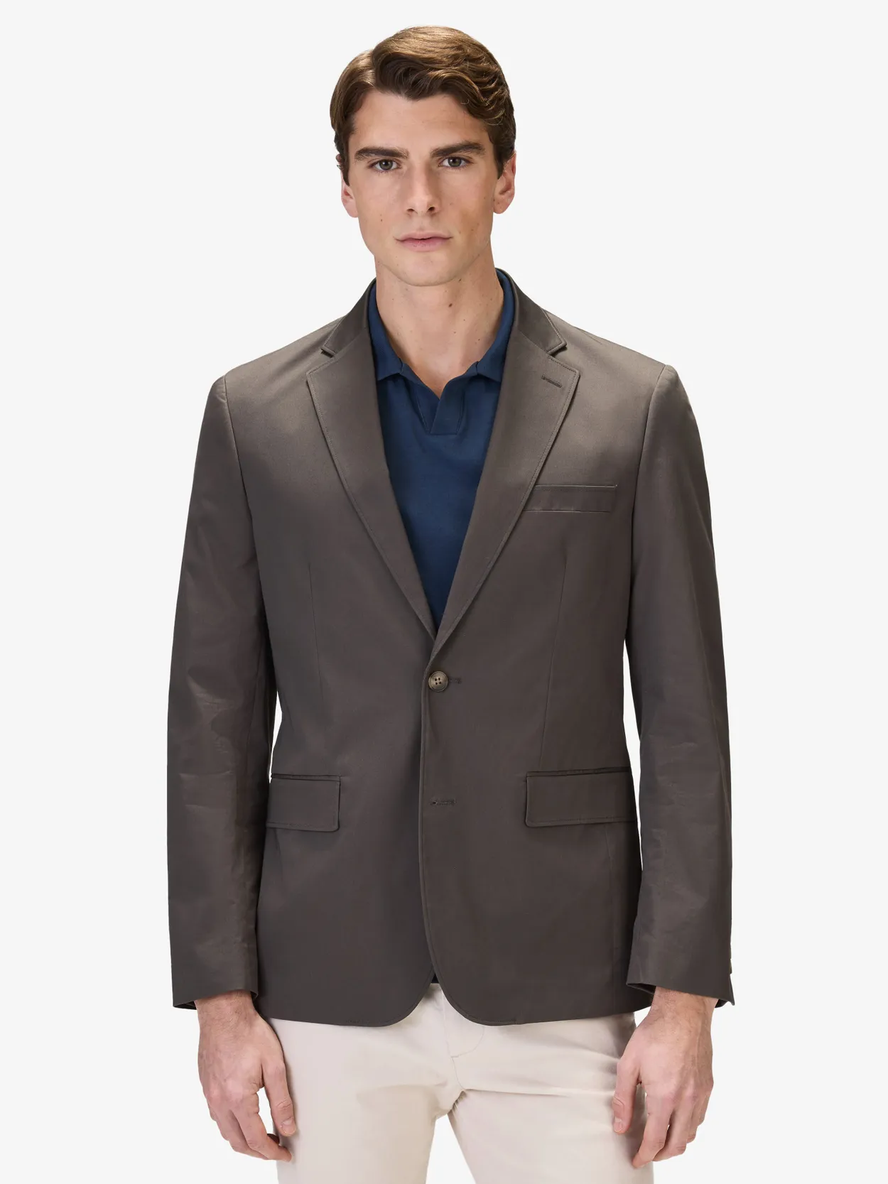 Taupe Ensfarvet Blazer Bomuld