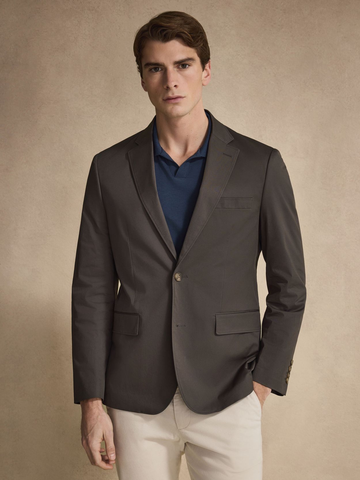 Taupe Solid Cotton Blazer