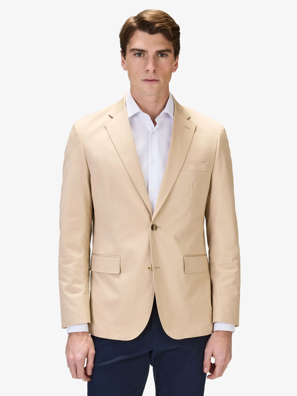 Beige Ensfarvet Blazer Bomuld