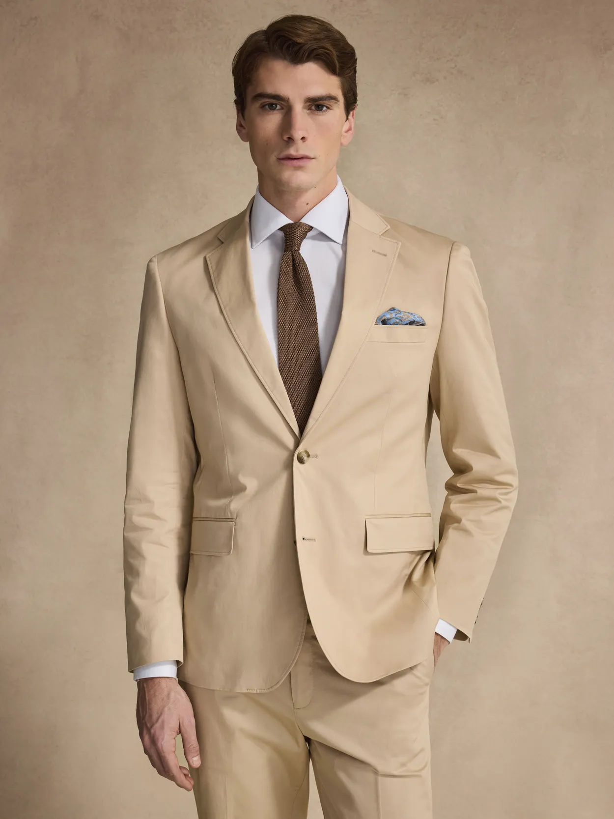 Beige Ensfarvet Blazer Bomuld