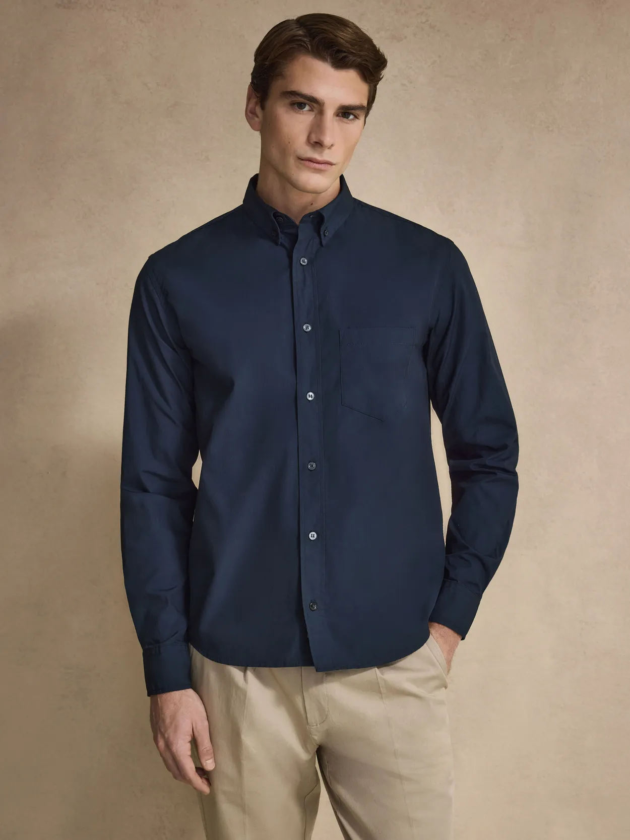 Navy Blue Cotton Casual Fit Poplin Shirt