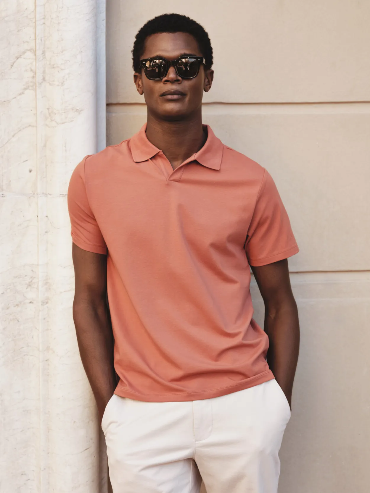 Terracotta Fitted Open Collar Polo Shirt