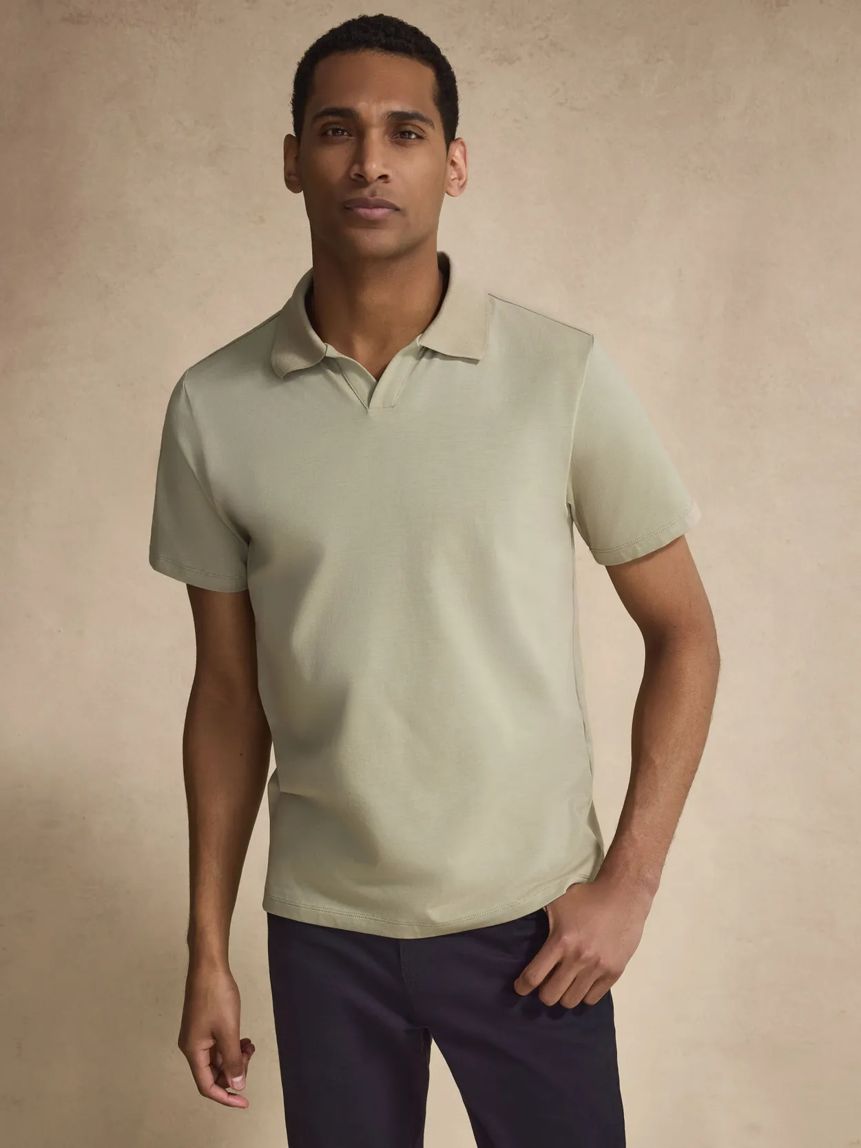 Light Green Fitted Open Collar Polo Shirt