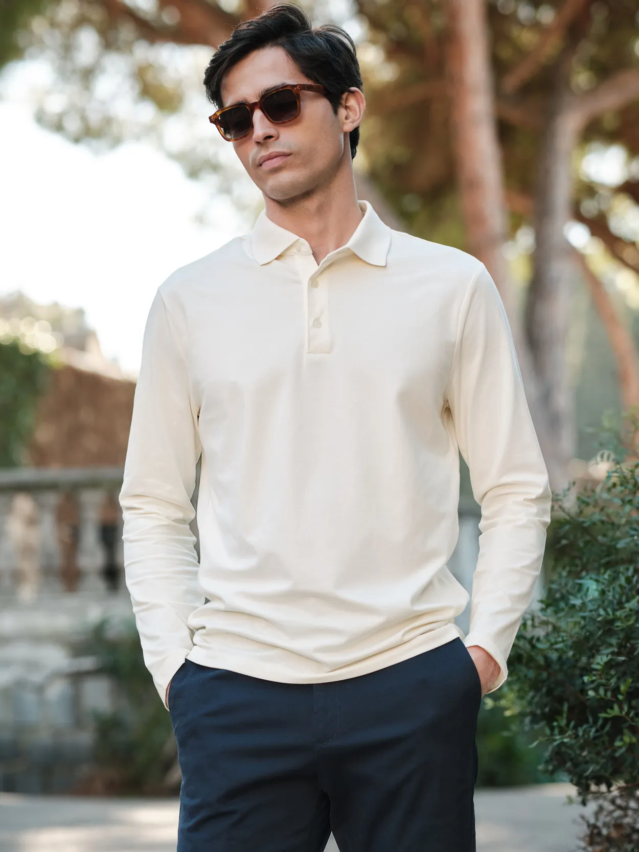 Crème Witte Lange Mouw Polo Shirt