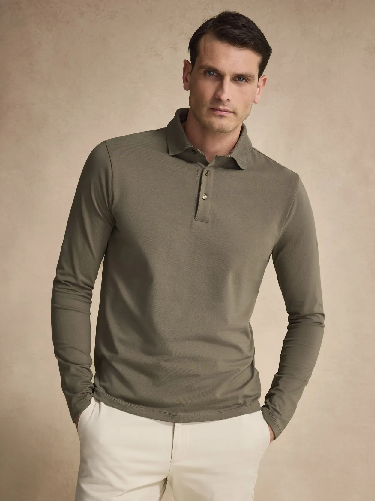 Grünes Langarm Poloshirt