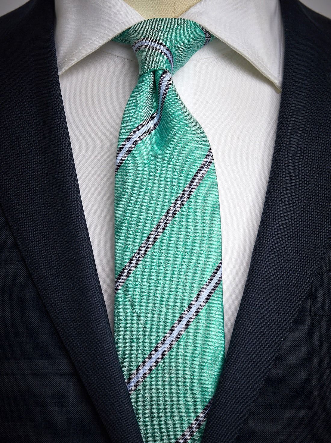 Green Tie Linen Multi Stripe 