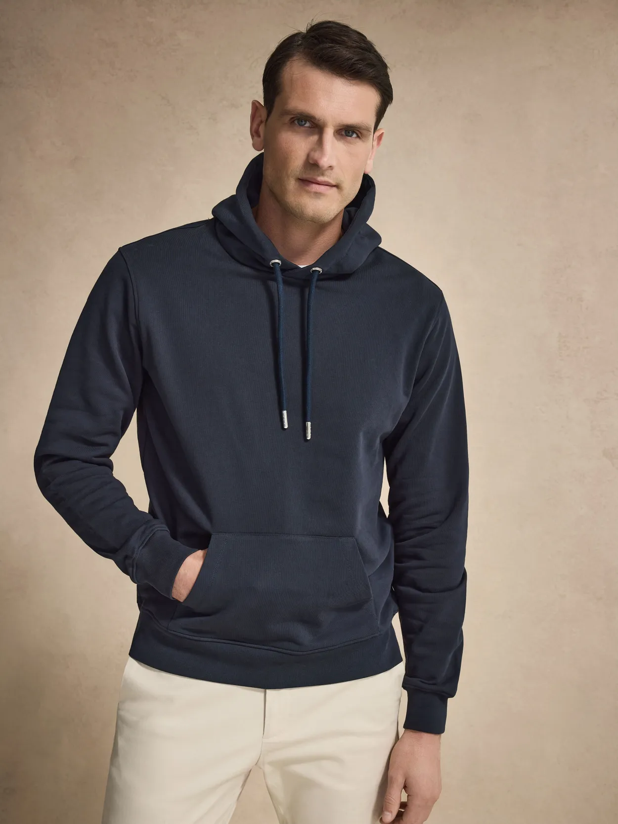 Marineblauer Baumwoll Hoodie