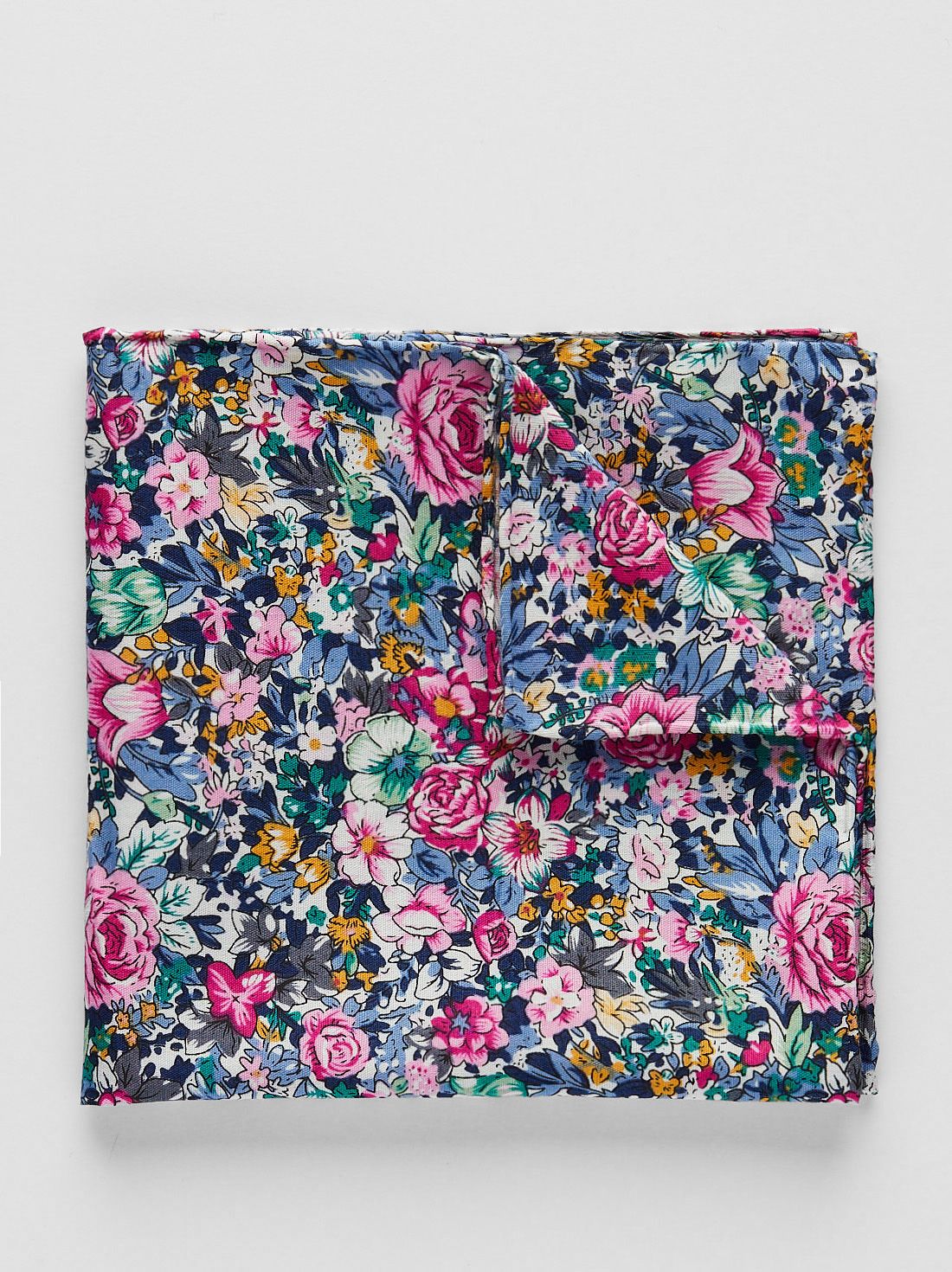 Pink & Blue Pocket Square Cotton Floral 