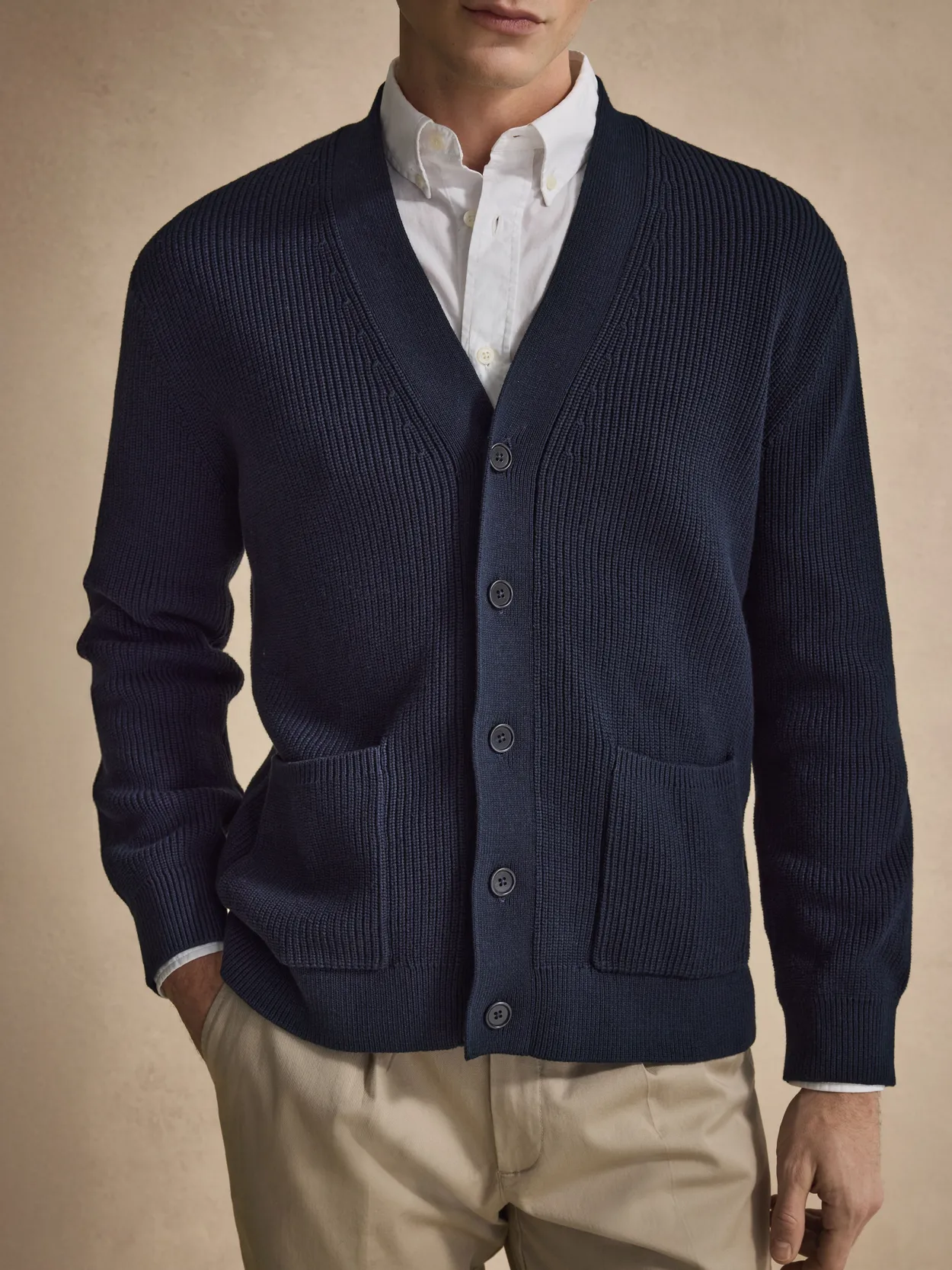 Cardigan Tricoté Bleu Marine Coton