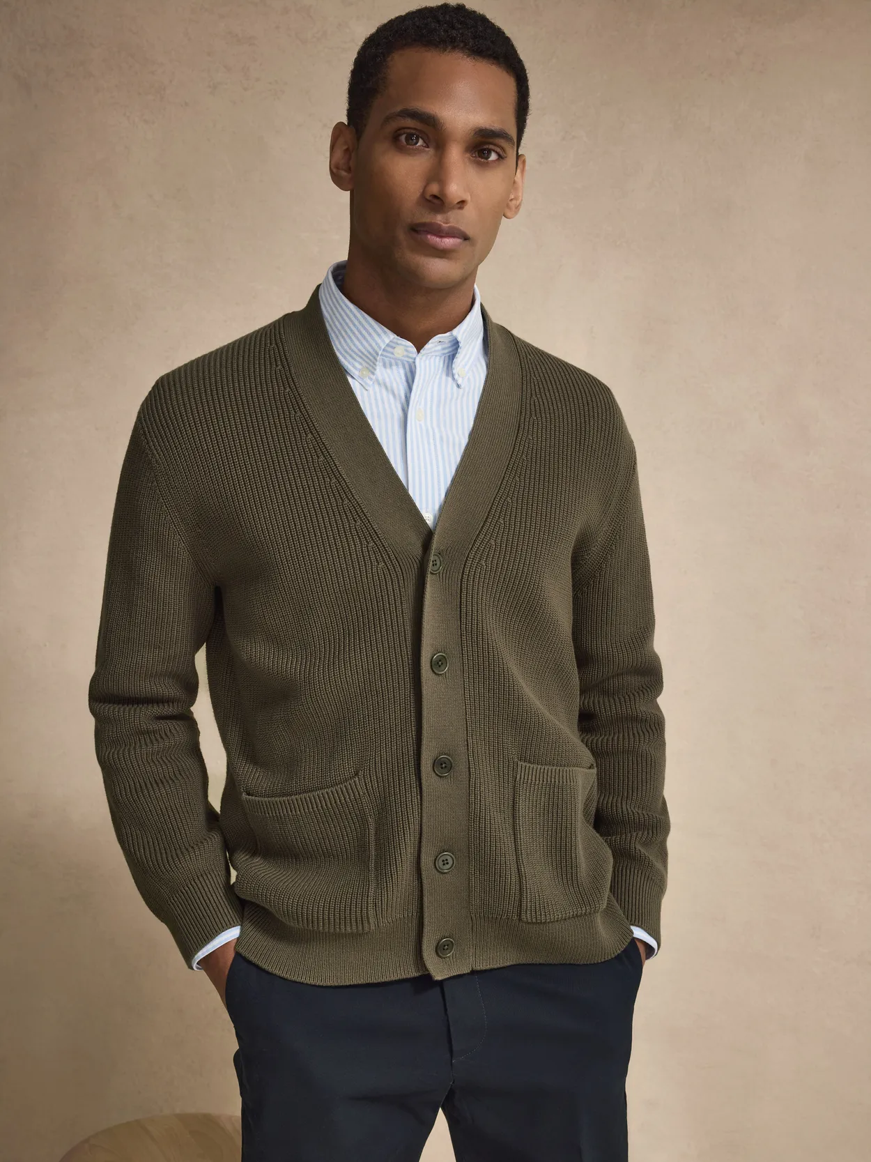 Groene Relaxed Fit Cardigan Katoen