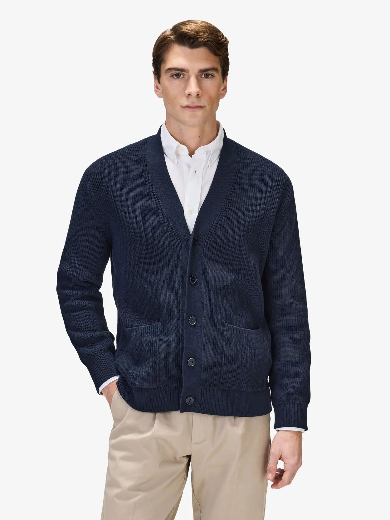 Navy Blue Relaxed Fit Knitted Cotton Cardigan