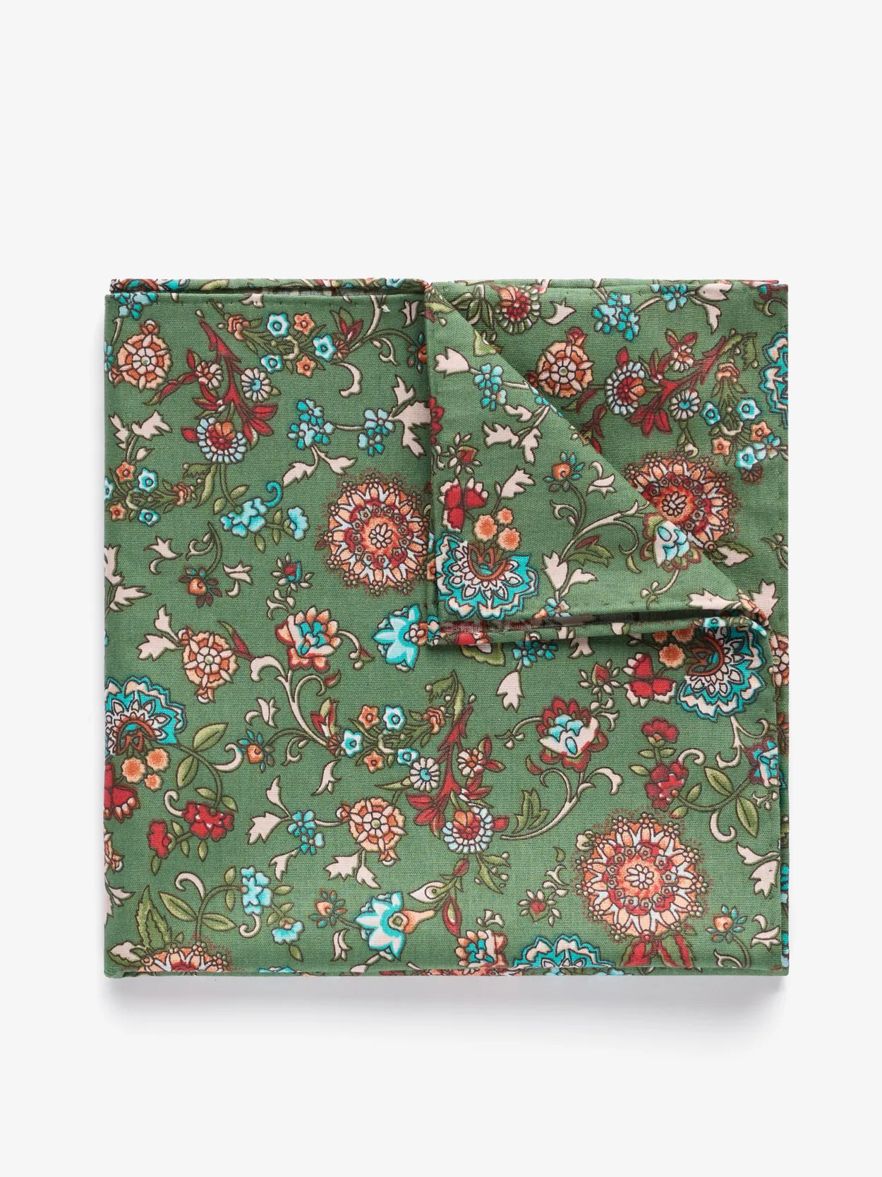 Green Pocket Square Cotton Floral