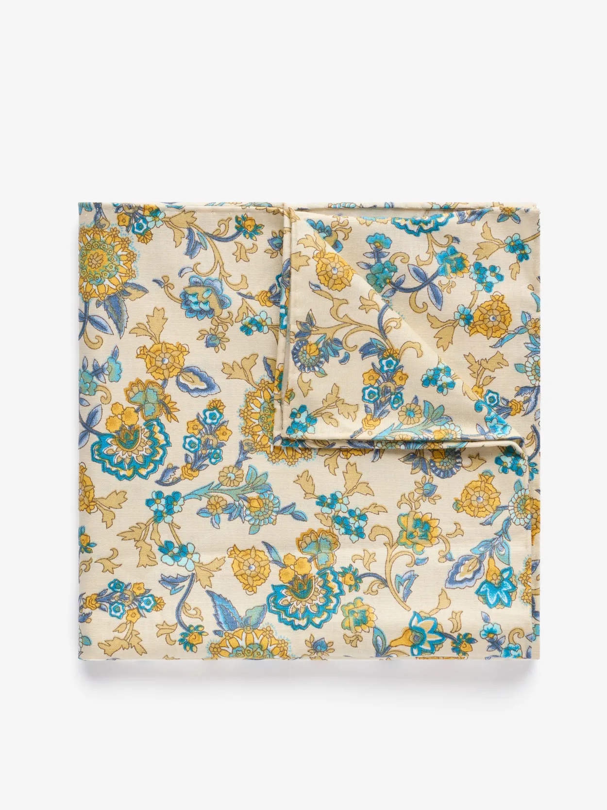 Light Beige Pocket Square Cotton Floral