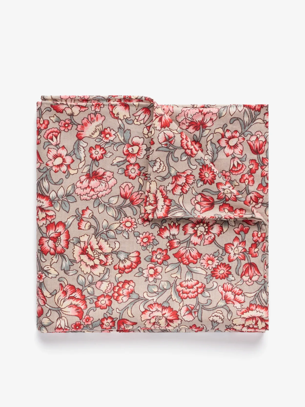 Taupe Pocket Square Cotton Floral