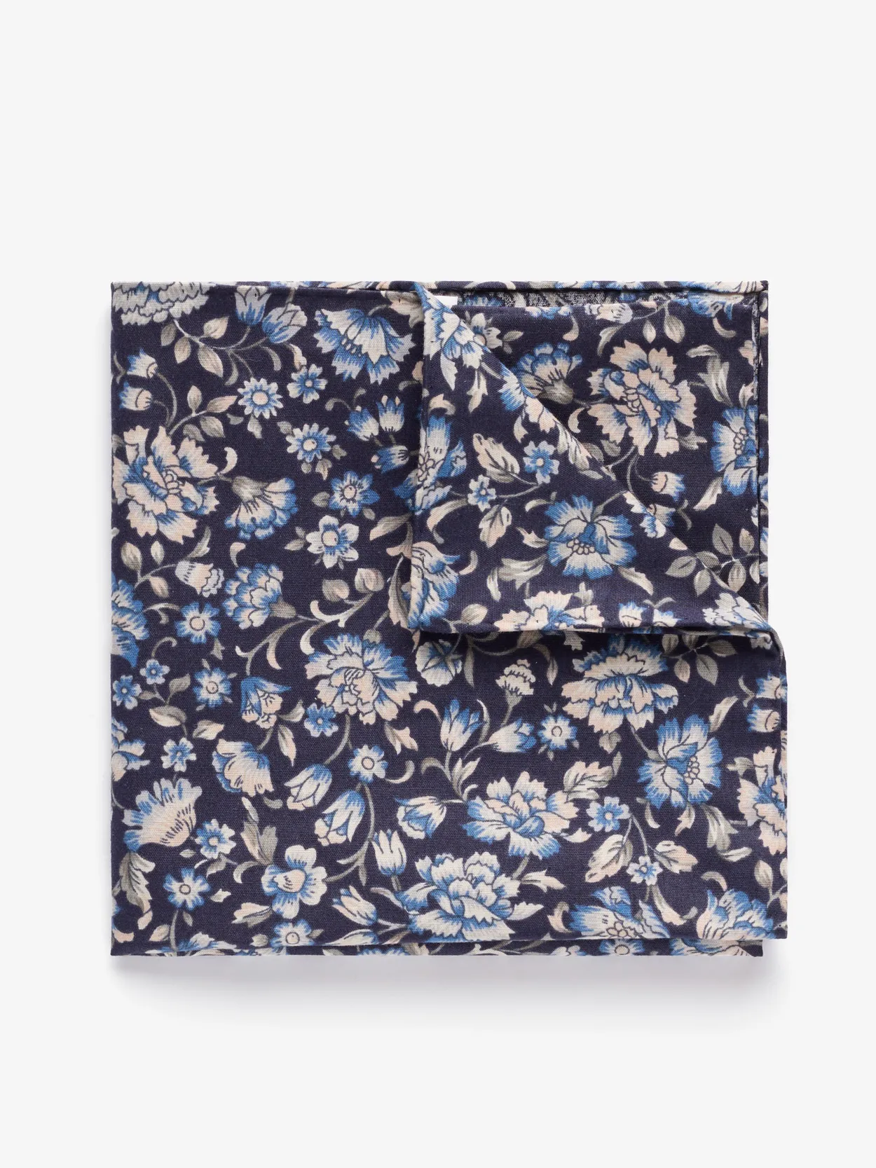 Navy Blue Pocket Square Cotton Floral