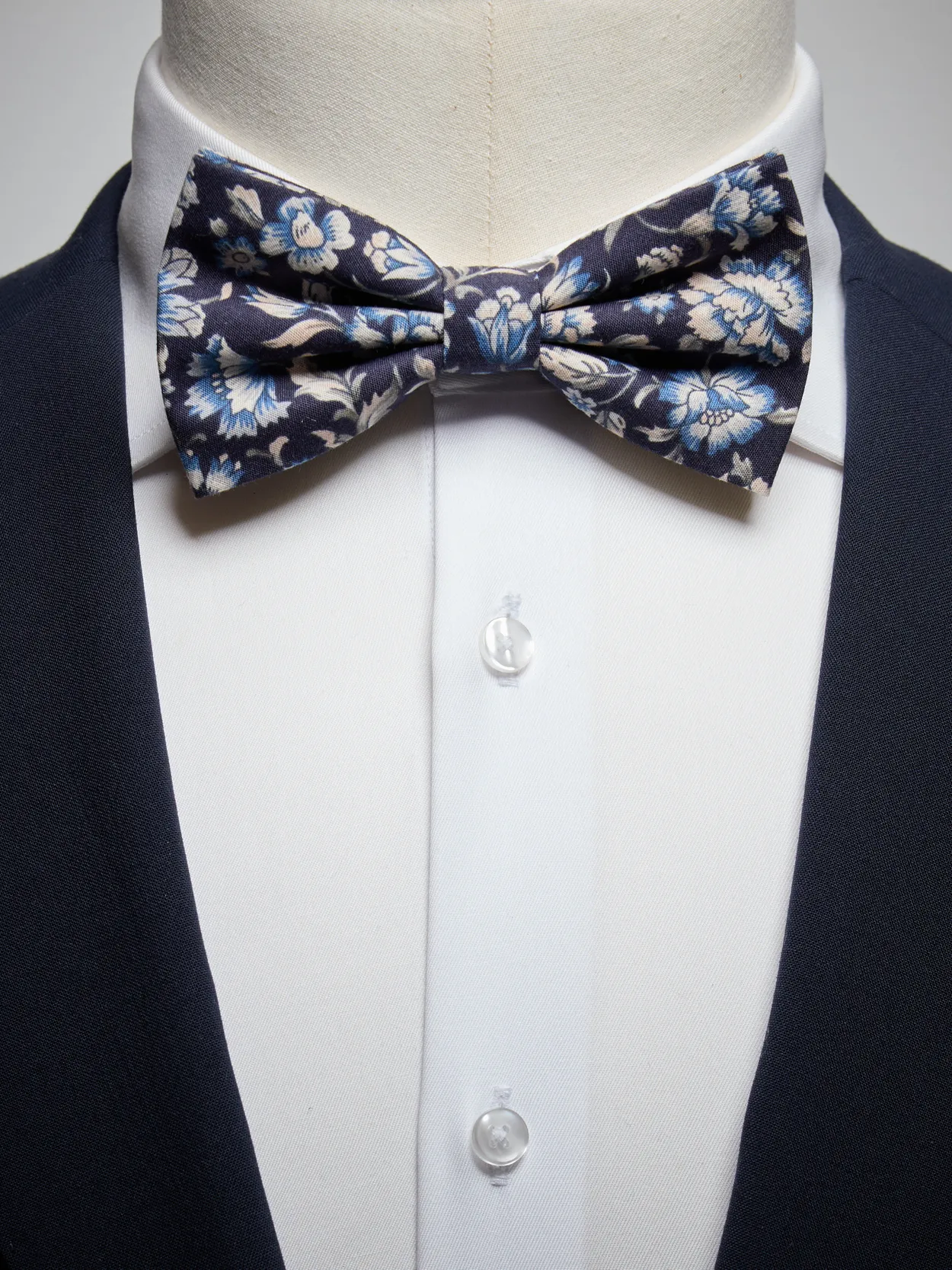 Navy Blue Floral Pre Tied Bow Tie Cotton