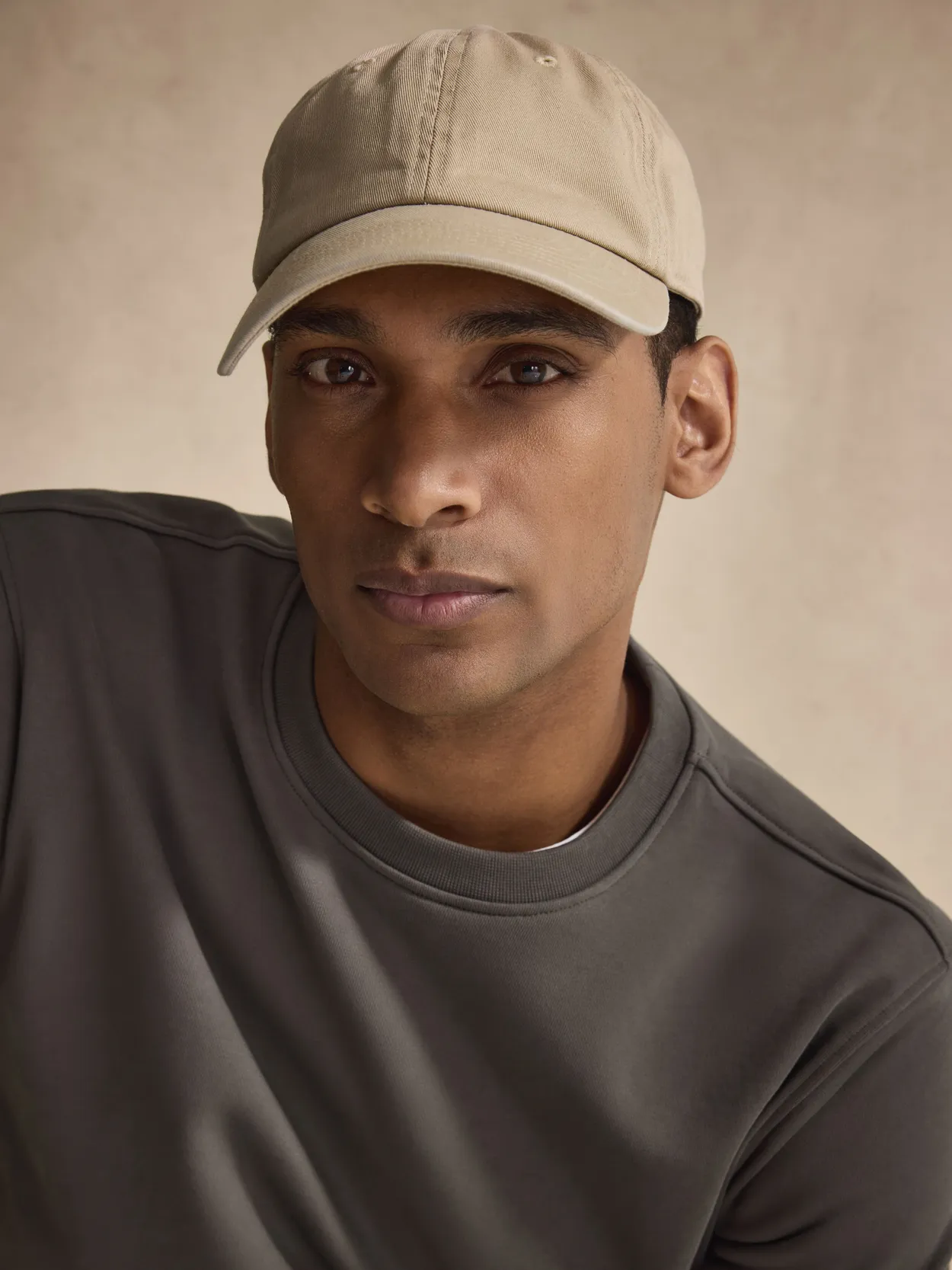 Beige Cotton Baseball Cap