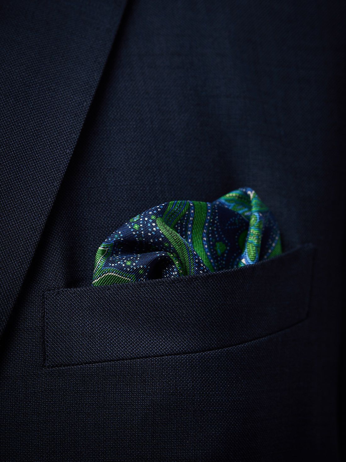 Green Pocket Square Paisley 
