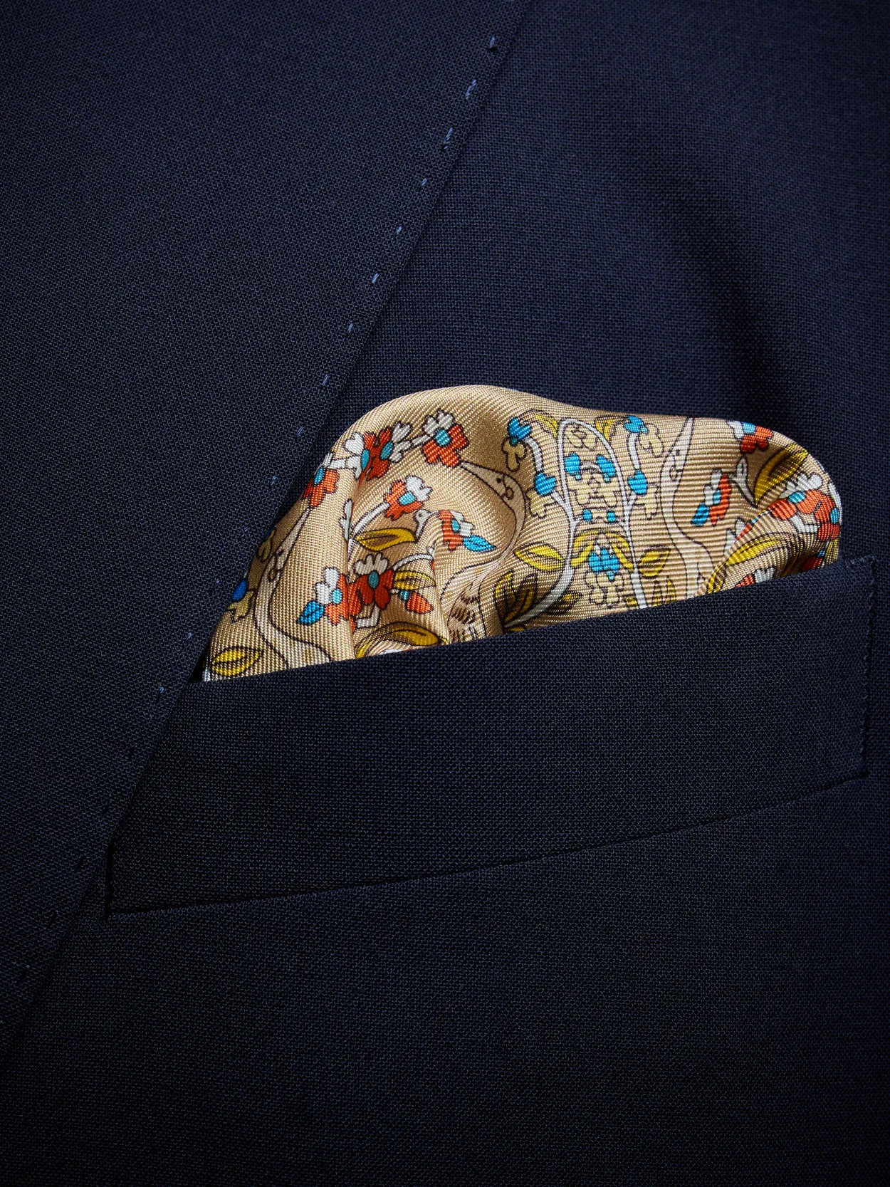 Beige Floral Pocket Square