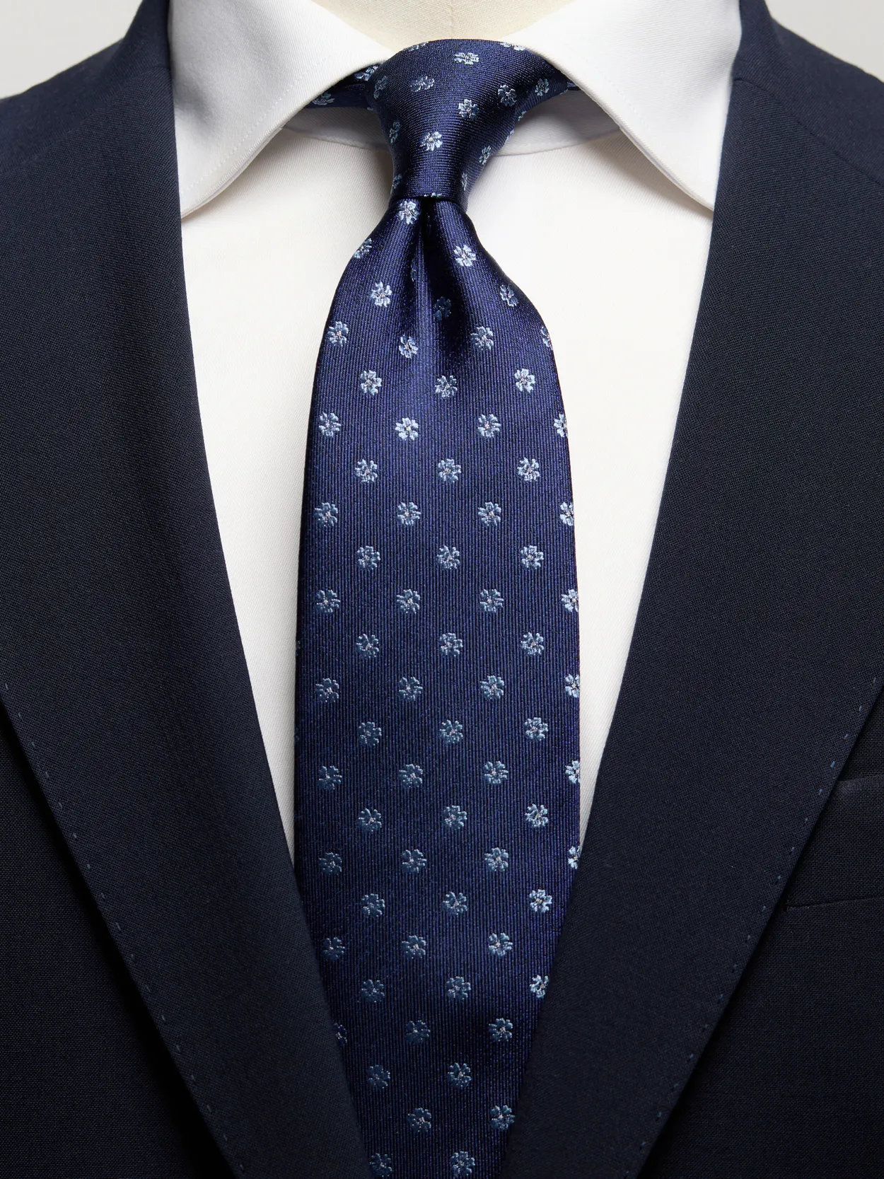 Navy Blue Floral Tie Silk