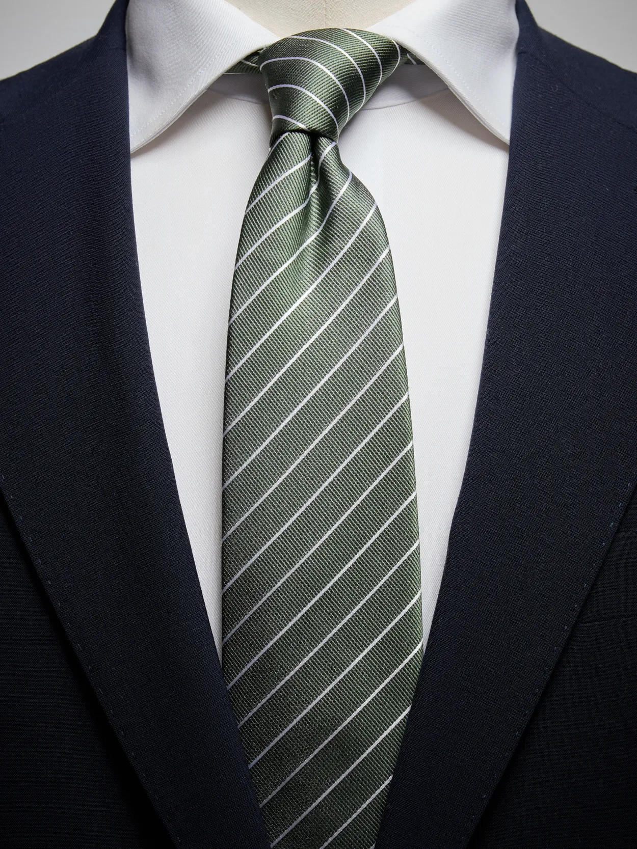 Green & White Pinstriped Tie Silk