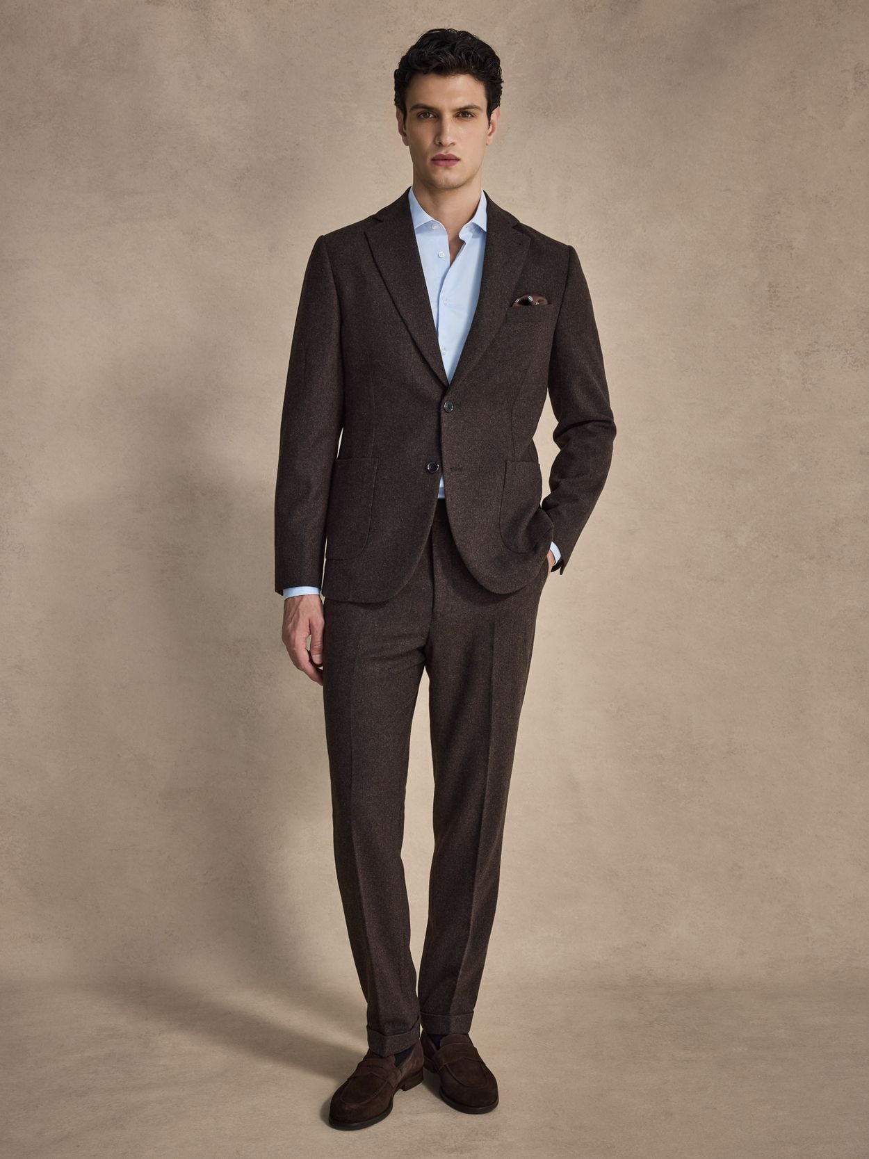 Image number 1 for product Mørkebrun Flannel Jakkesæt